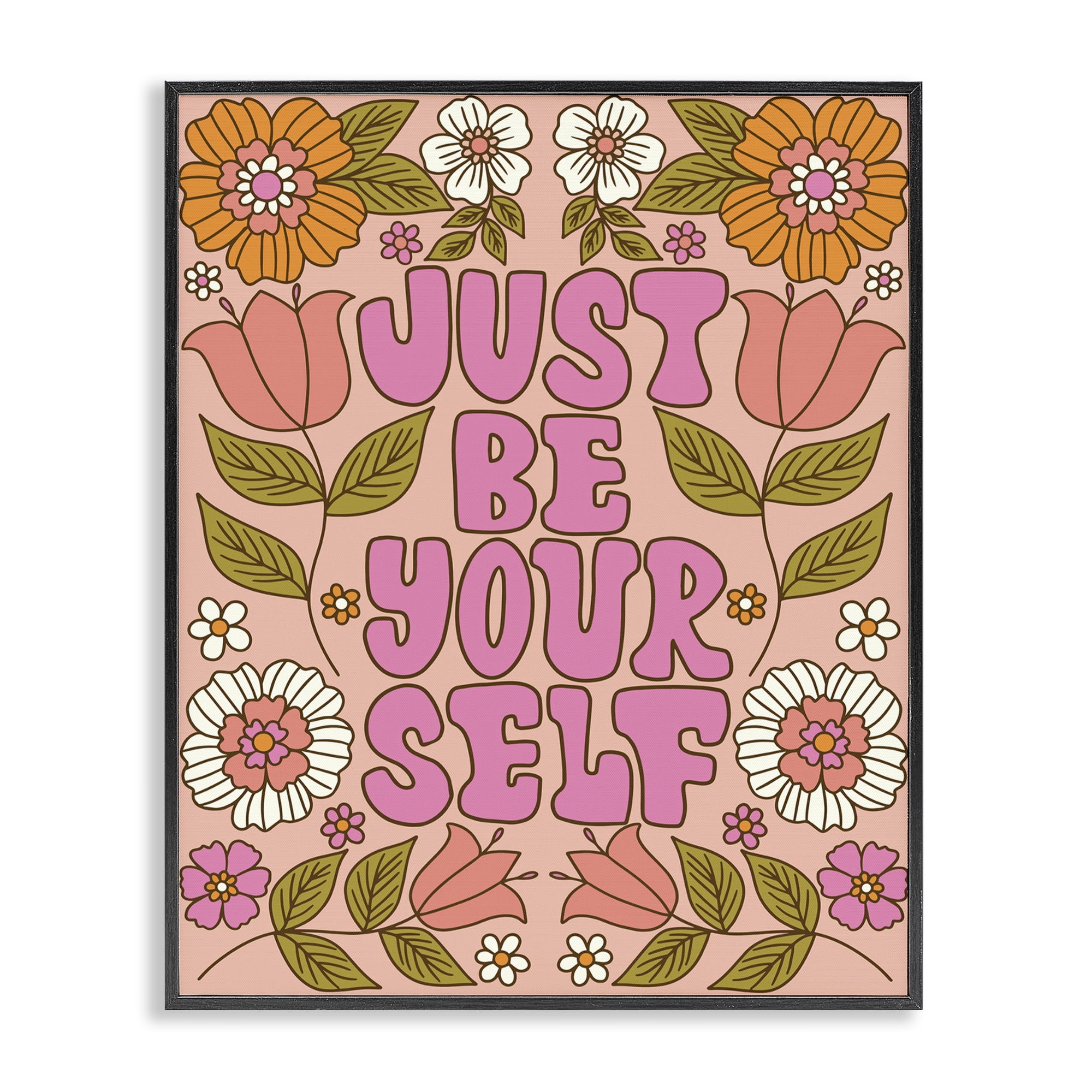 Stupell Industries Be Yourself Flower Power Plants & Flowers Painting Black Framed Art Print Wall Art, 24 x 30