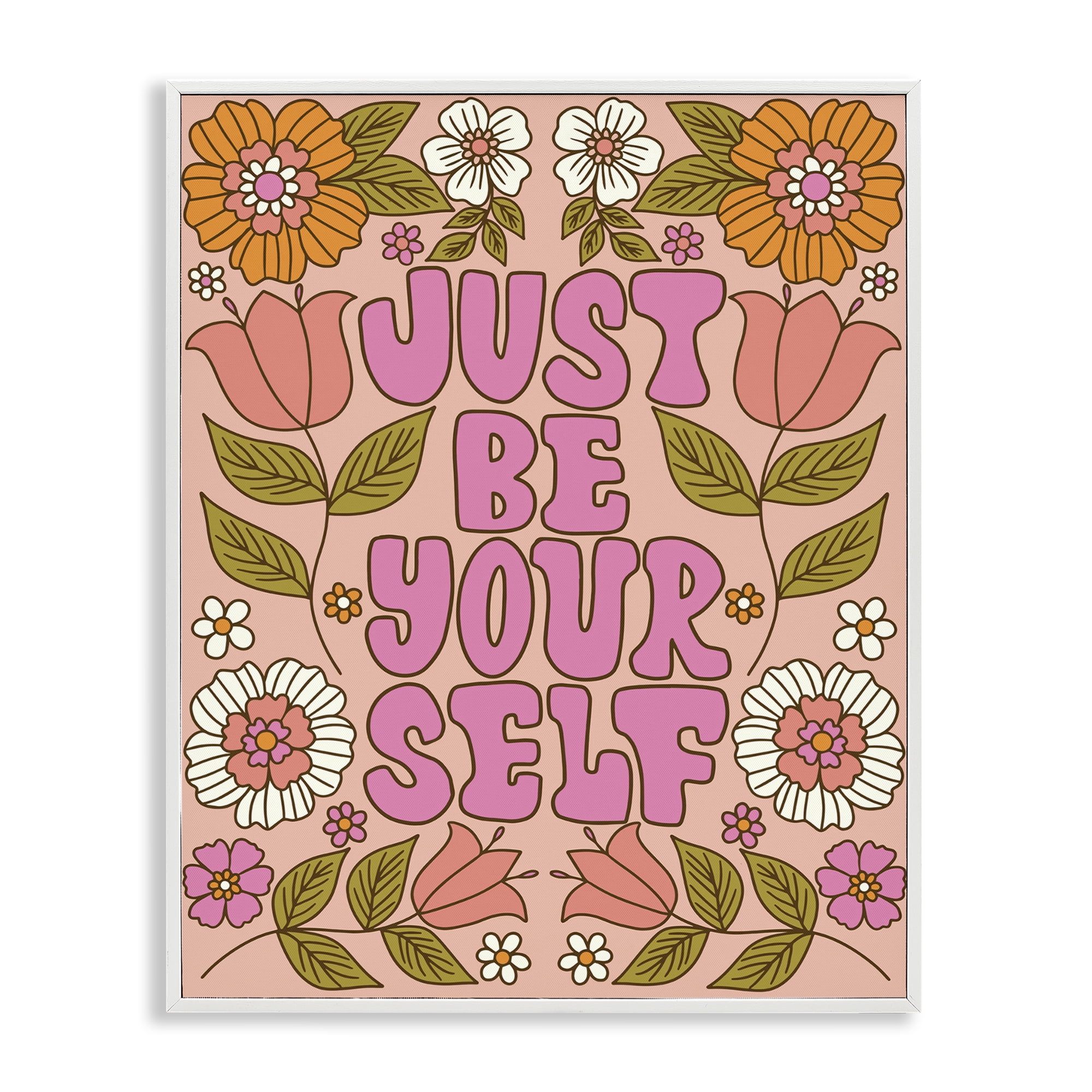 Stupell Industries Be Yourself Flower Power Plants & Flowers Painting White Framed Art Print Wall Art, 16 x 20