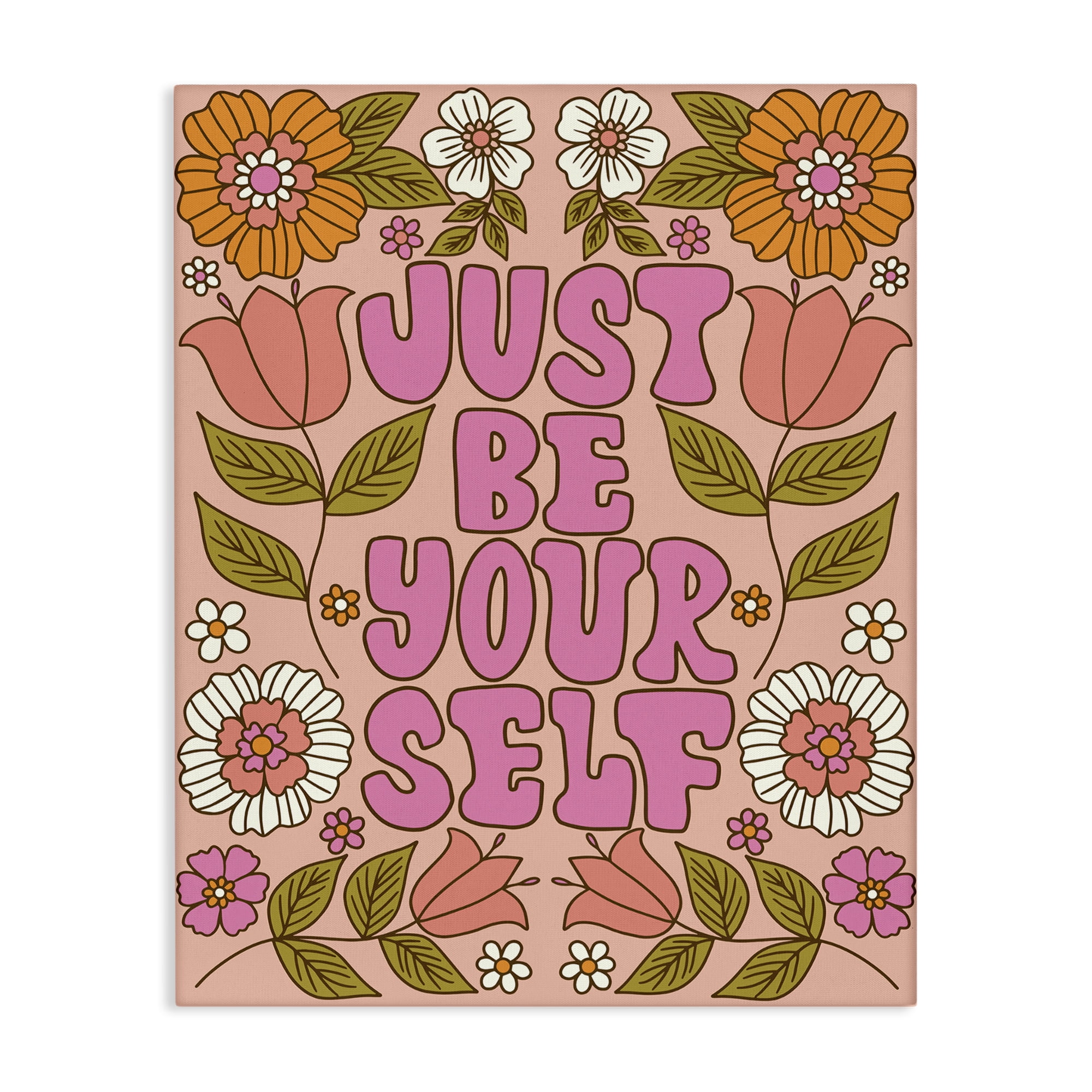 Stupell Industries Be Yourself Flower Power Plants & Flowers Painting Wrapped Canvas Art Print Wall Art, 36 x 48