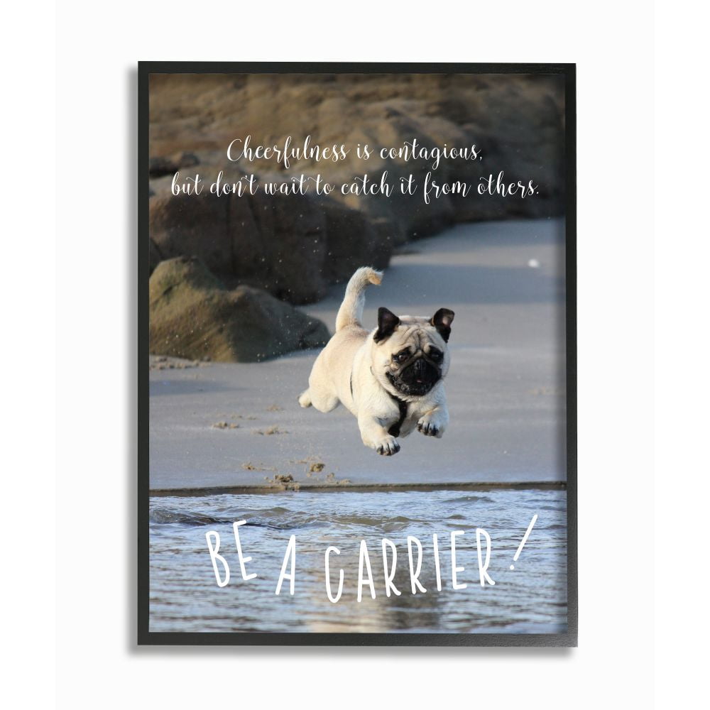 Stupell Industries Be a Cheerfulness Carrier Phrase Pet Dog at Beach Framed Wall Art Design by Ziwei Li, 24" x 30", Black Framed