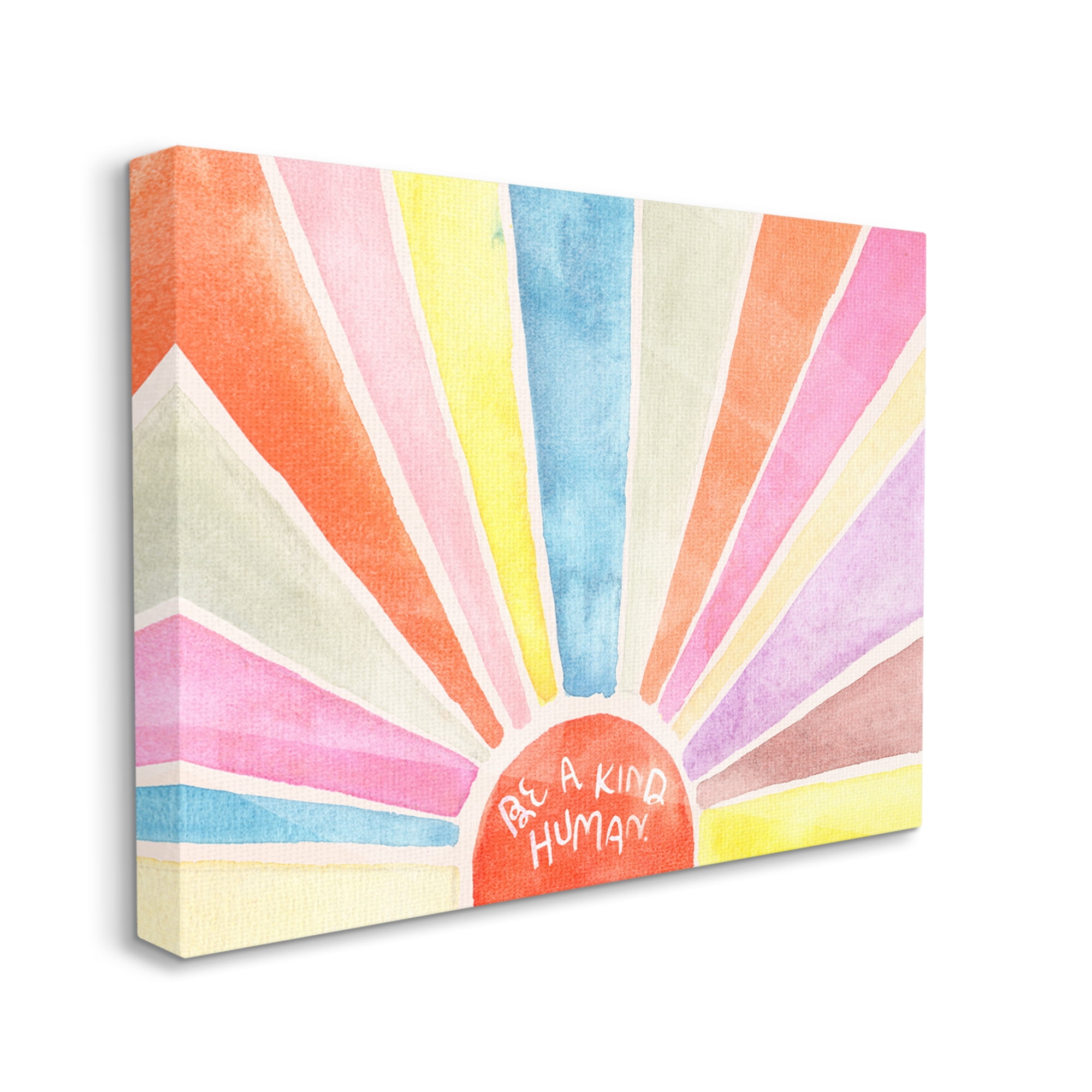 Stupell Industries Be a Kind Human Phrase Rainbow Sunbursts Typography Painting Gallery Wrapped Canvas Art Print Wall Art, 36 x 48