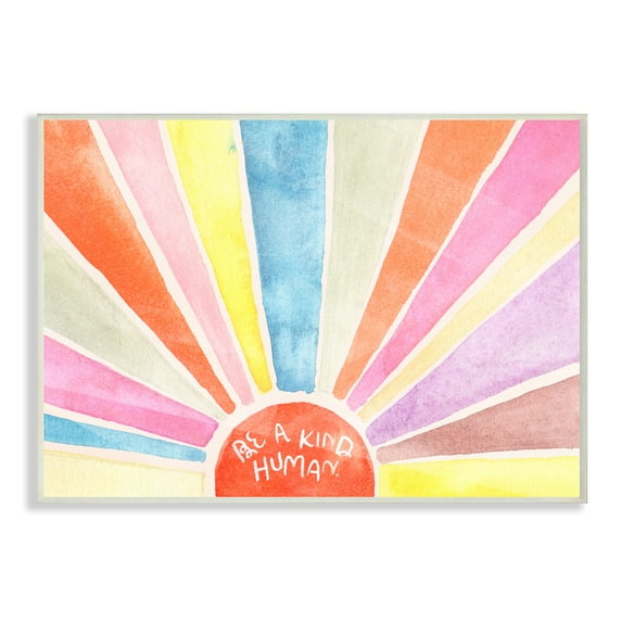 Stupell Industries Be a Kind Human Phrase Rainbow Sunbursts Typography Painting Wall Plaque Art Print Wall Art, 10 x 15