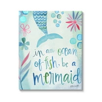 Stupell Industries Be a Mermaid Motivational Ocean Quote Flower Blossoms Graphic Art Gallery Wrapped Canvas Print Wall Art, Design by Katie Doucette