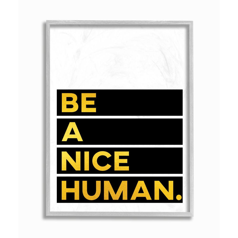 Be a Nice Human Yellow and Black Canvas Quote Art