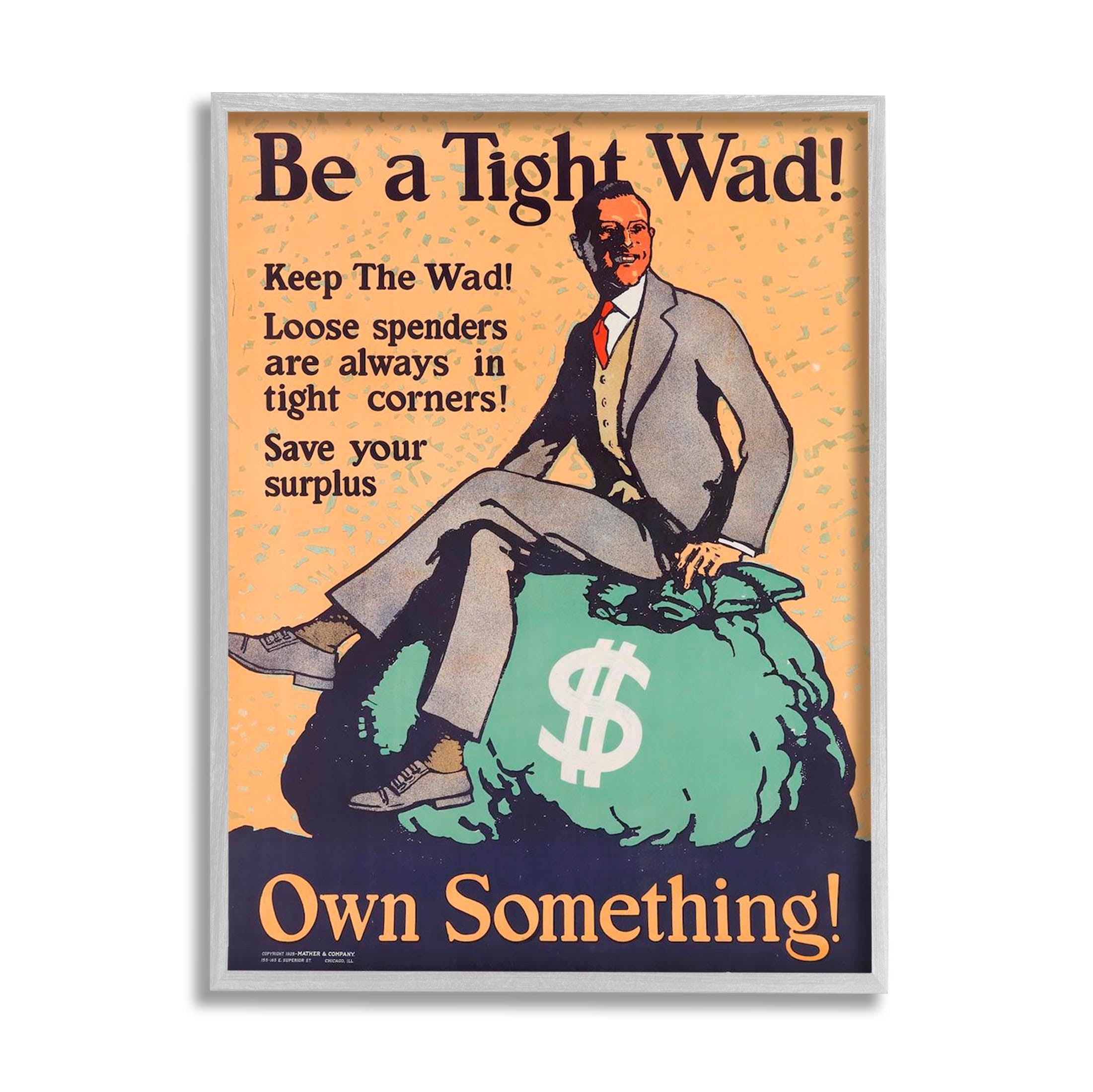Stupell Industries Be a Tight Wad Retro Ad Graphic Art Gray Framed Art Print Wall Art, Design by Marcus Jules