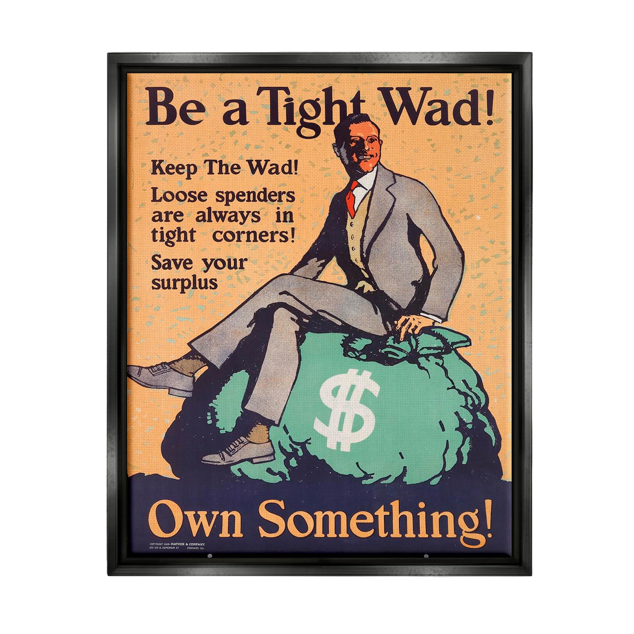 Stupell Industries Be a Tight Wad Retro Ad Graphic Art Jet Black Floating Framed Canvas Print Wall Art, Design by Marcus Jules
