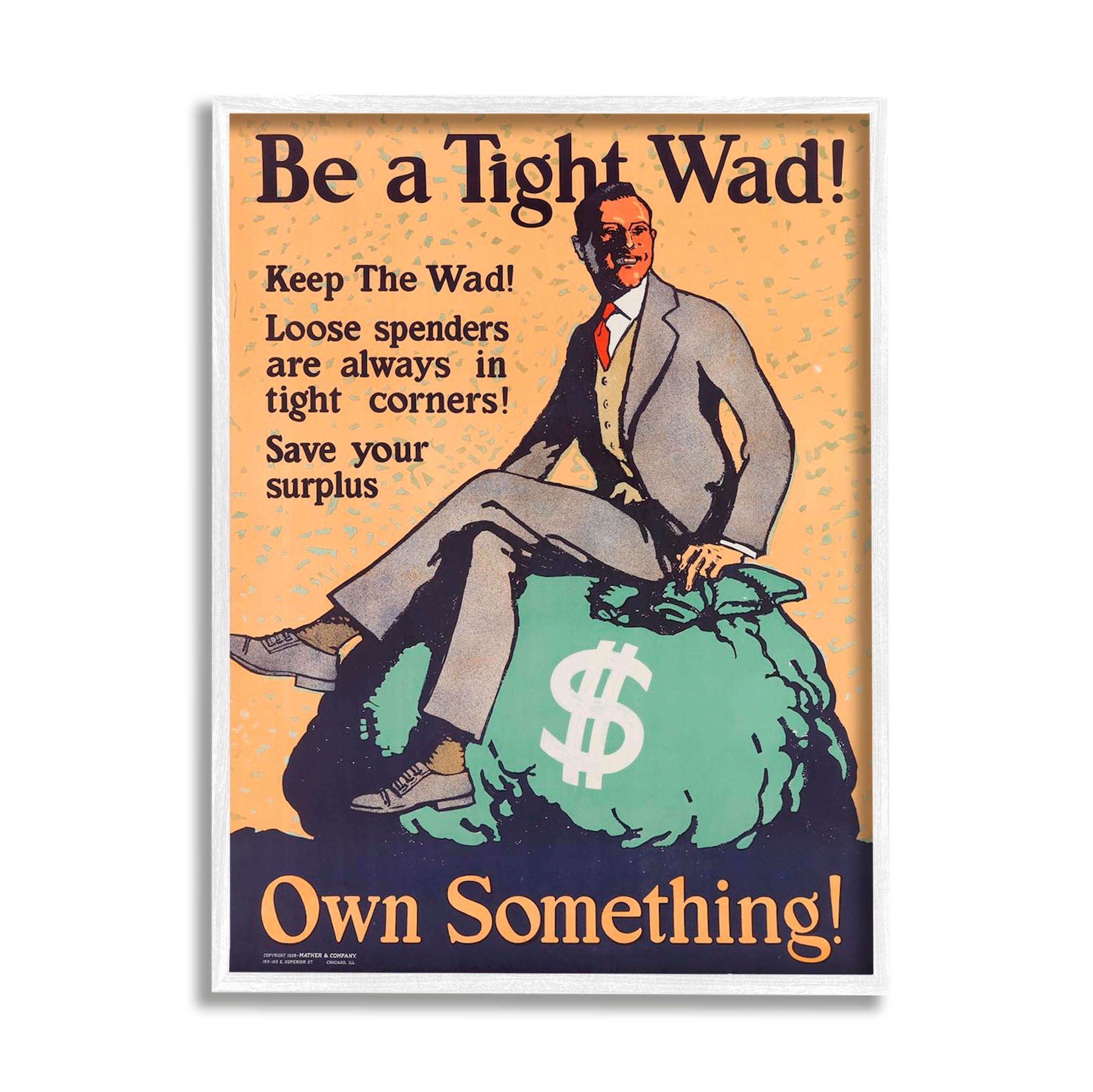 Stupell Industries Be a Tight Wad Retro Ad Graphic Art White Framed Art Print Wall Art, Design by Marcus Jules