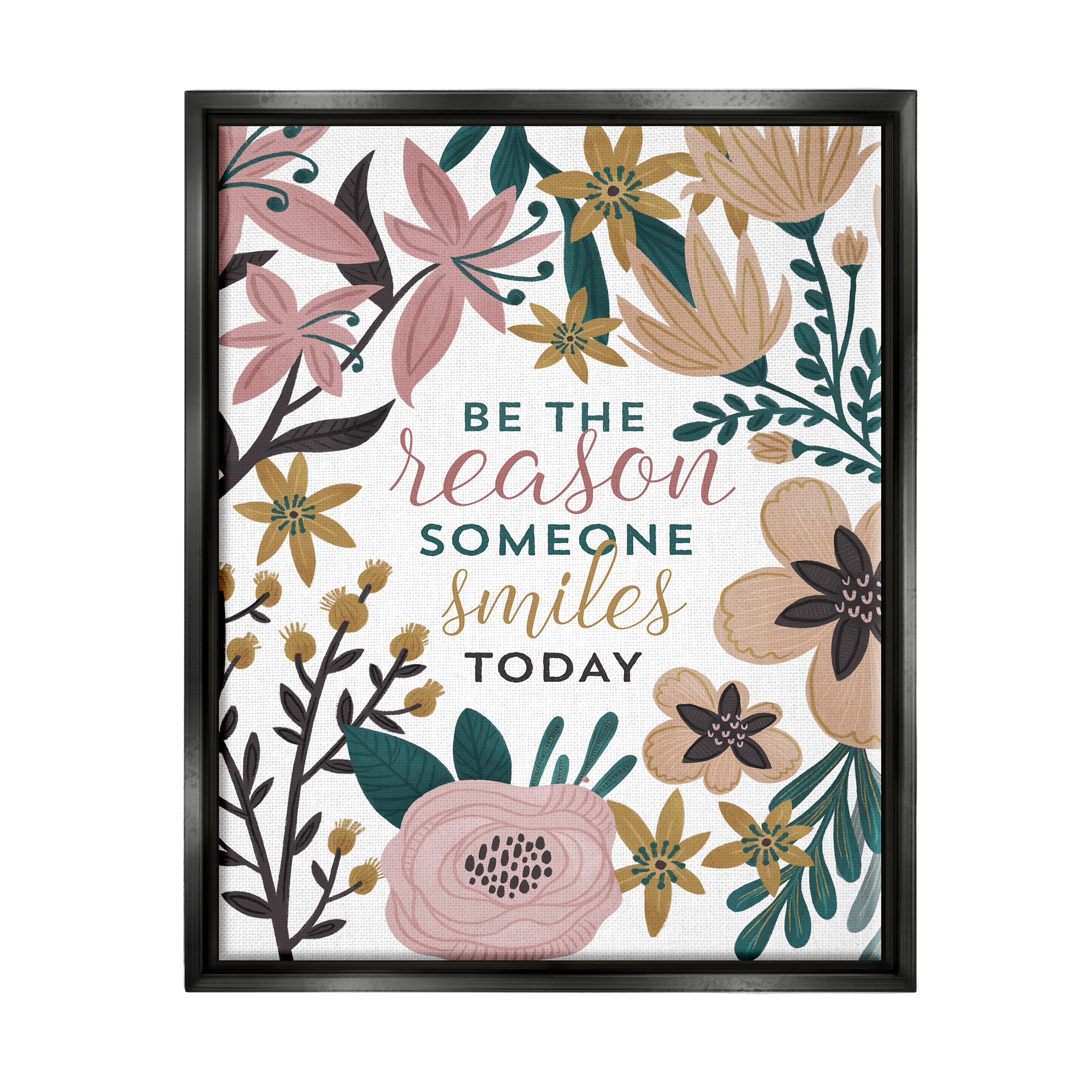 Stupell Industries Be the Reason Phrase Botanical & Floral Painting Black Floater Framed Art Print Wall Art, 25 x 31