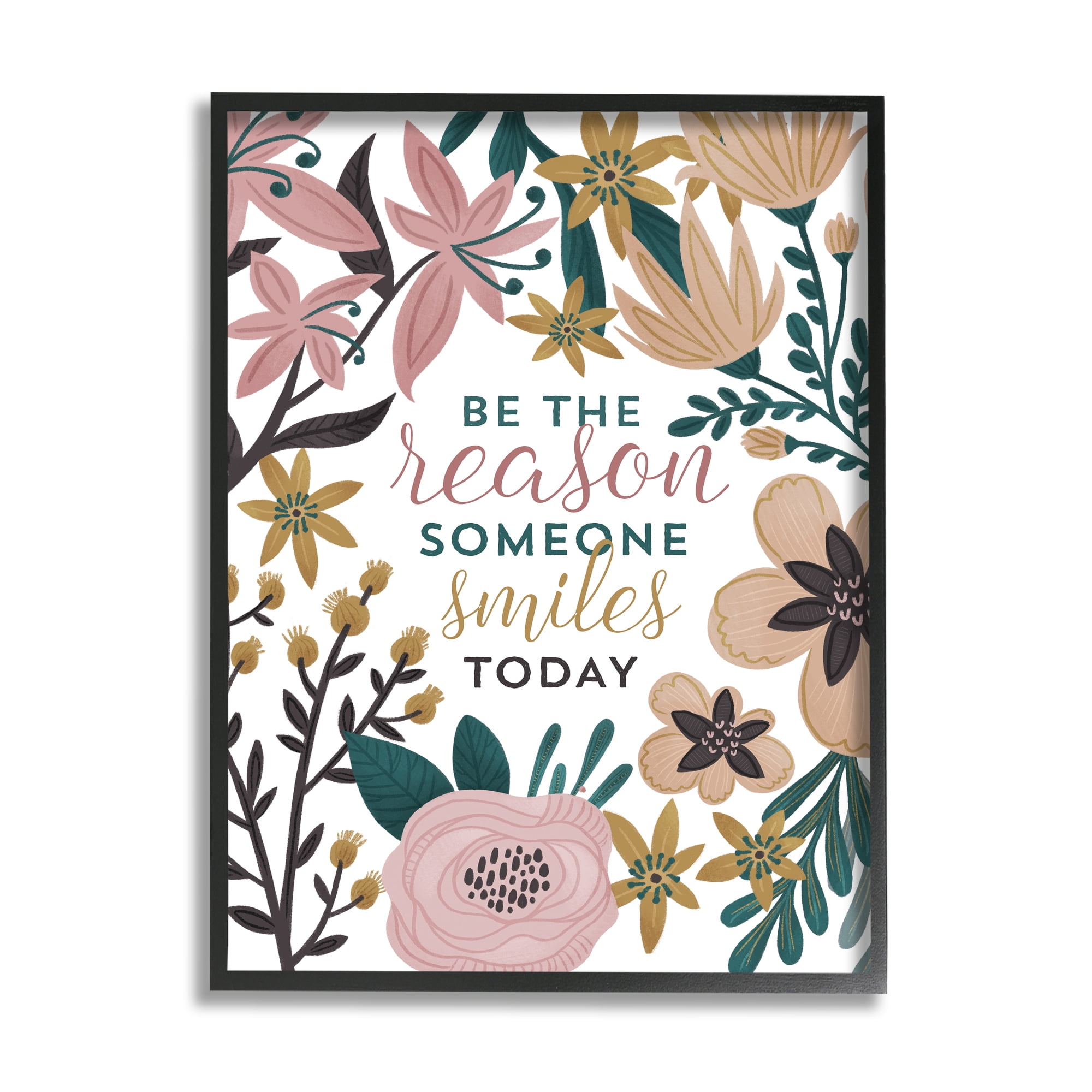 Stupell Industries Be the Reason Phrase Botanical & Floral Painting Black Framed Art Print Wall Art, 24 x 30