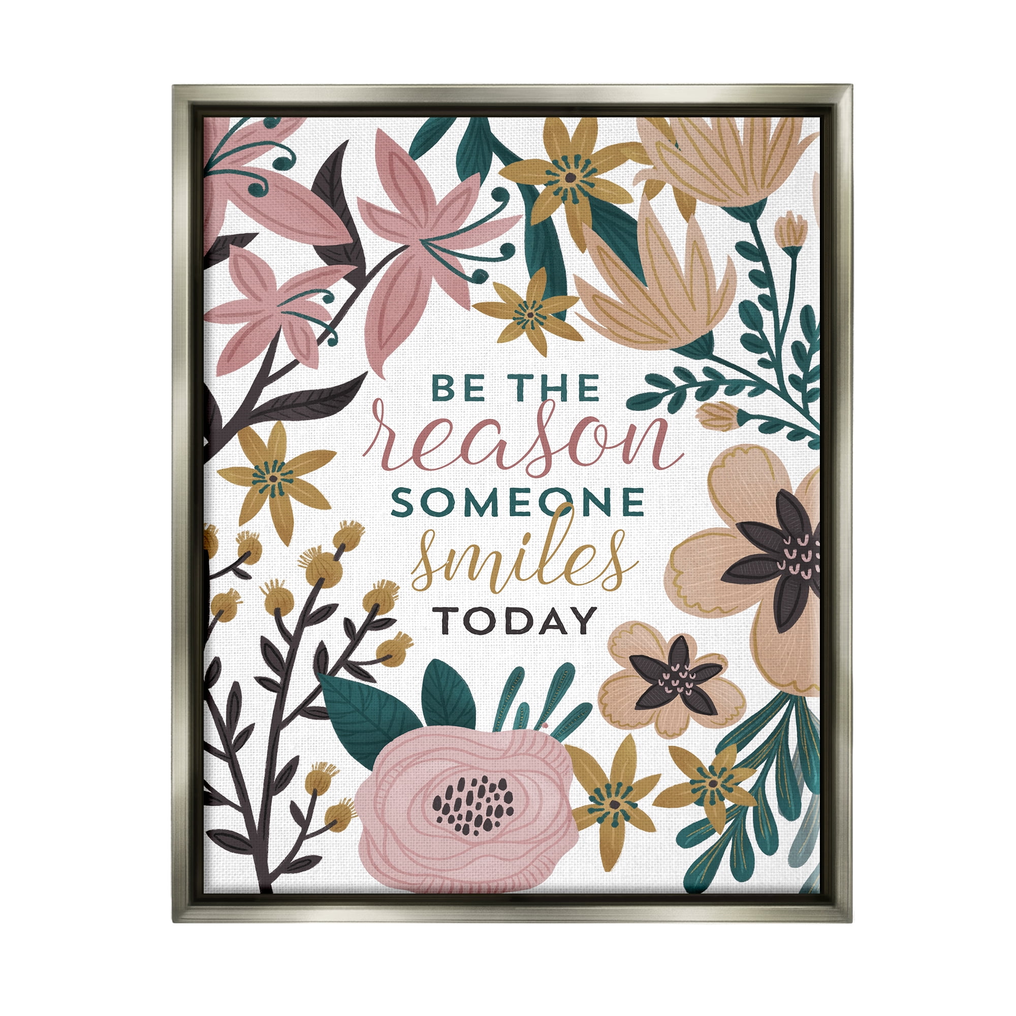 Stupell Industries Be the Reason Phrase Botanical & Floral Painting Gray Floater Framed Art Print Wall Art, 17 x 21