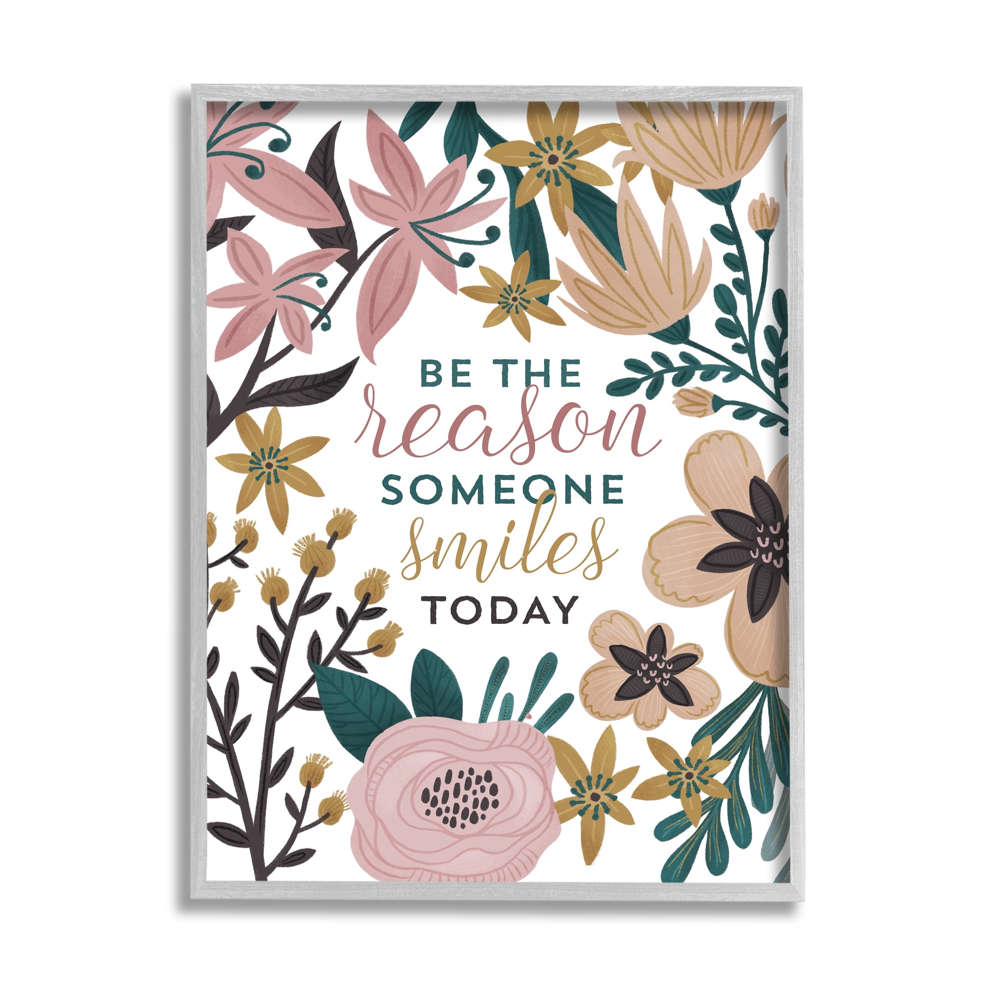 Stupell Industries Be the Reason Phrase Botanical & Floral Painting Gray Framed Art Print Wall Art, 16 x 20