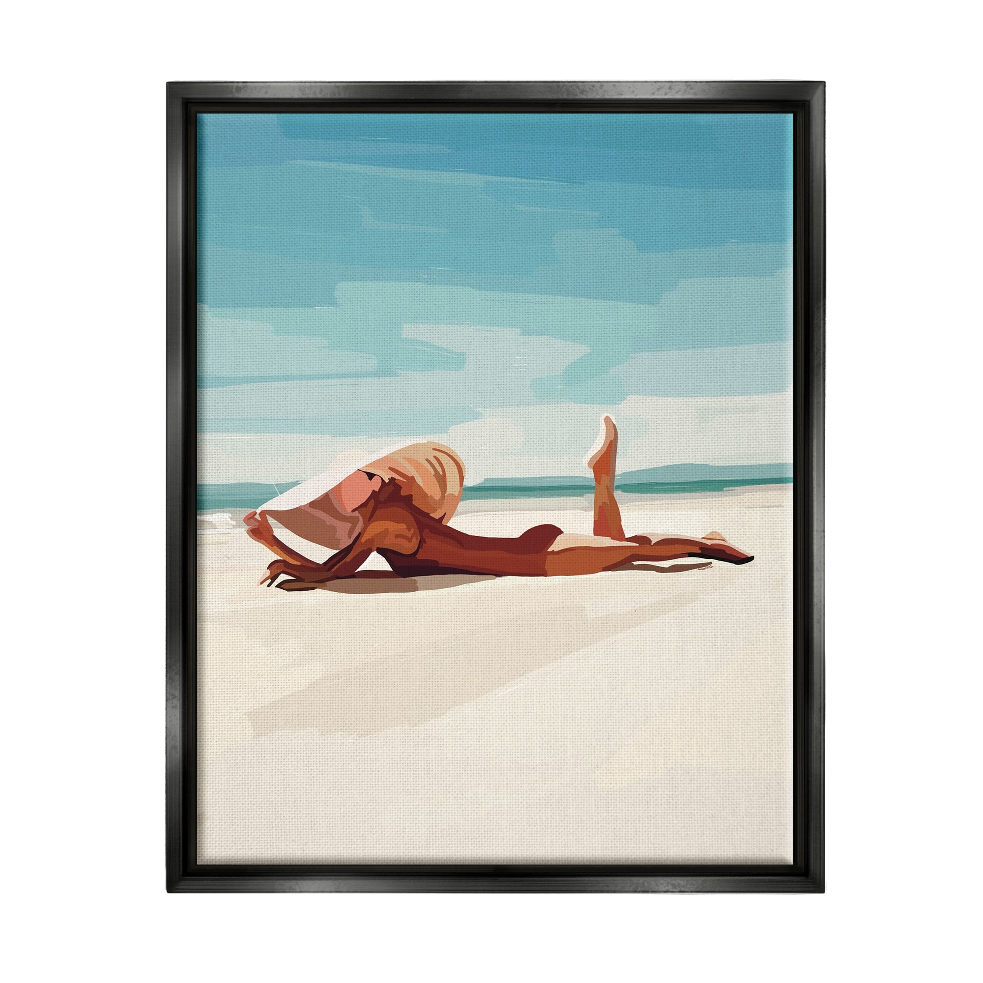 Stupell Industries Beach Babe Lounging Coastal Ocean Shoreline Graphic Art Jet Black Floating Framed Canvas Print Wall Art, Design by Amelia Noyes