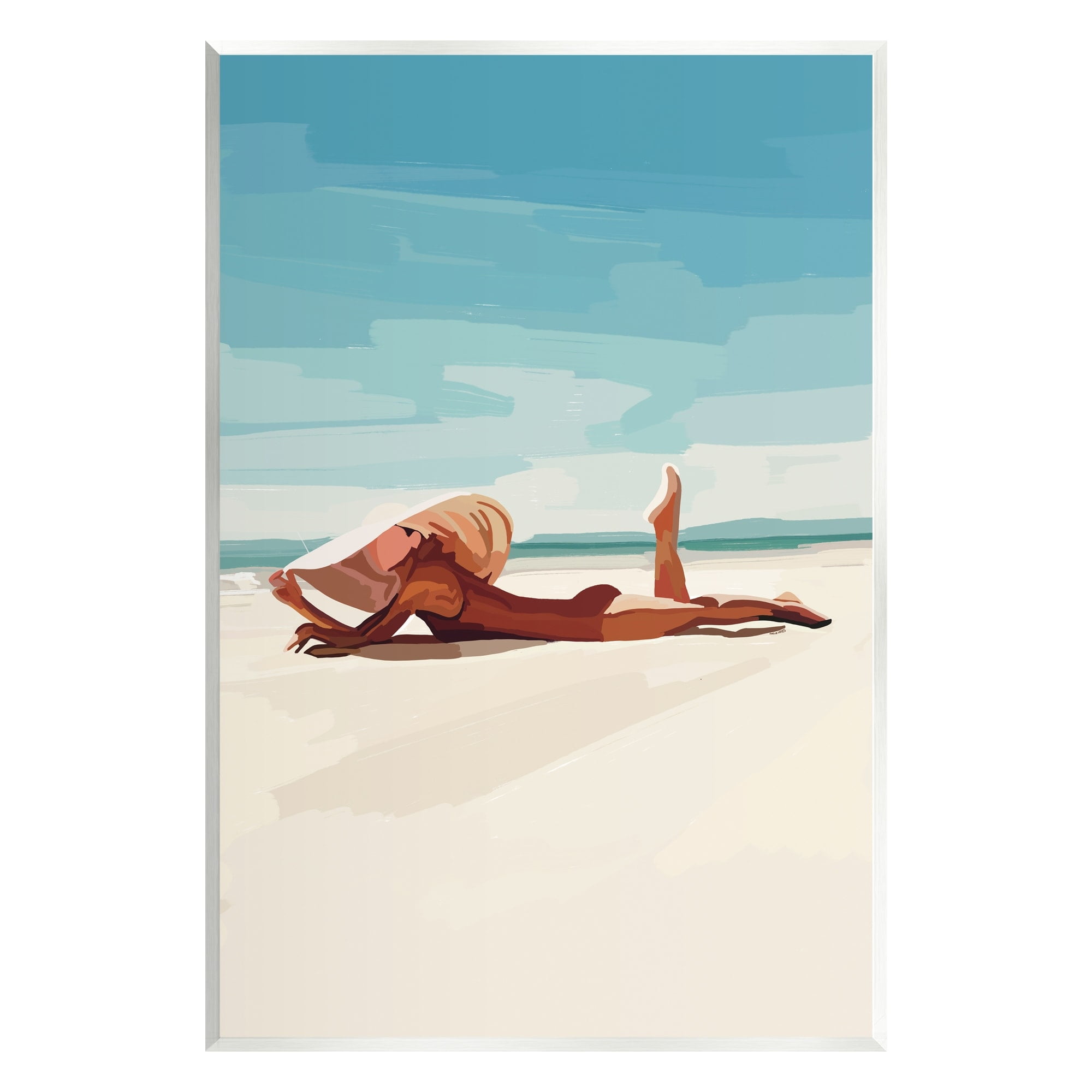 Stupell Industries Beach Babe Lounging Coastal Ocean Shoreline Graphic Art Unframed Art Print Wall Art, Design by Amelia Noyes