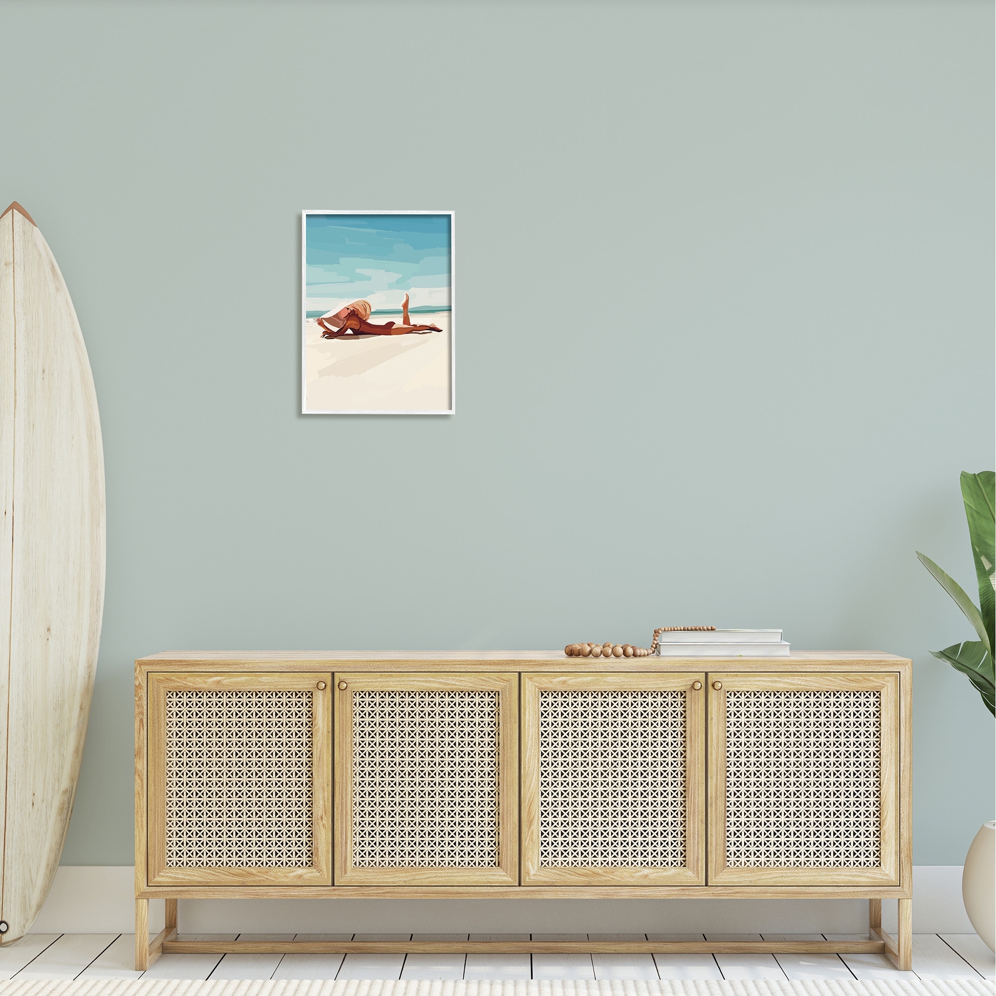 Stupell Industries Beach Babe Lounging Coastal Ocean Shoreline Graphic Art White Framed Art Print Wall Art, Design by Amelia Noyes