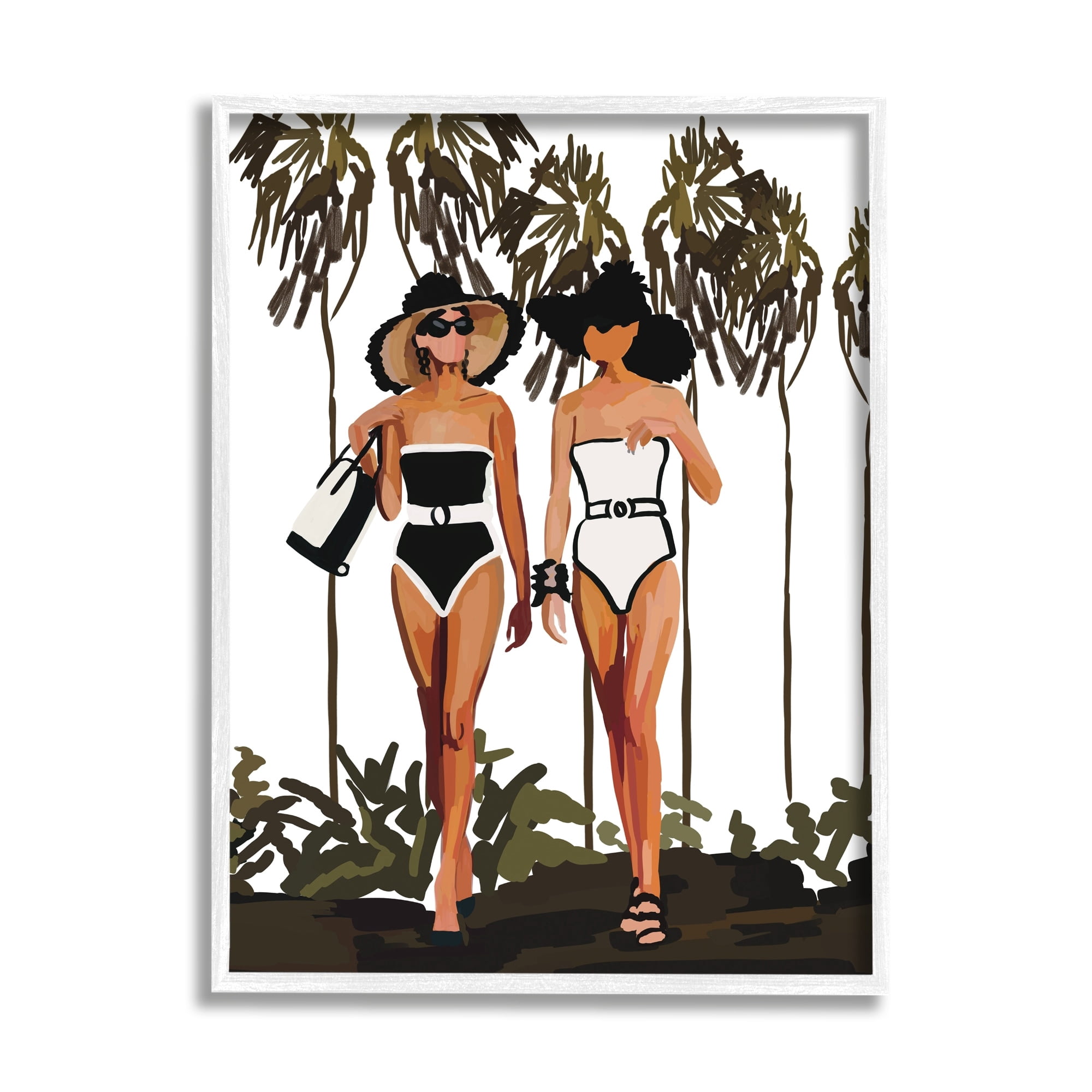 Stupell Industries Beach Babes Strolling Tropical Summer Beach Adventure Graphic Art White Framed Art Print Wall Art, Design by Amelia Noyes