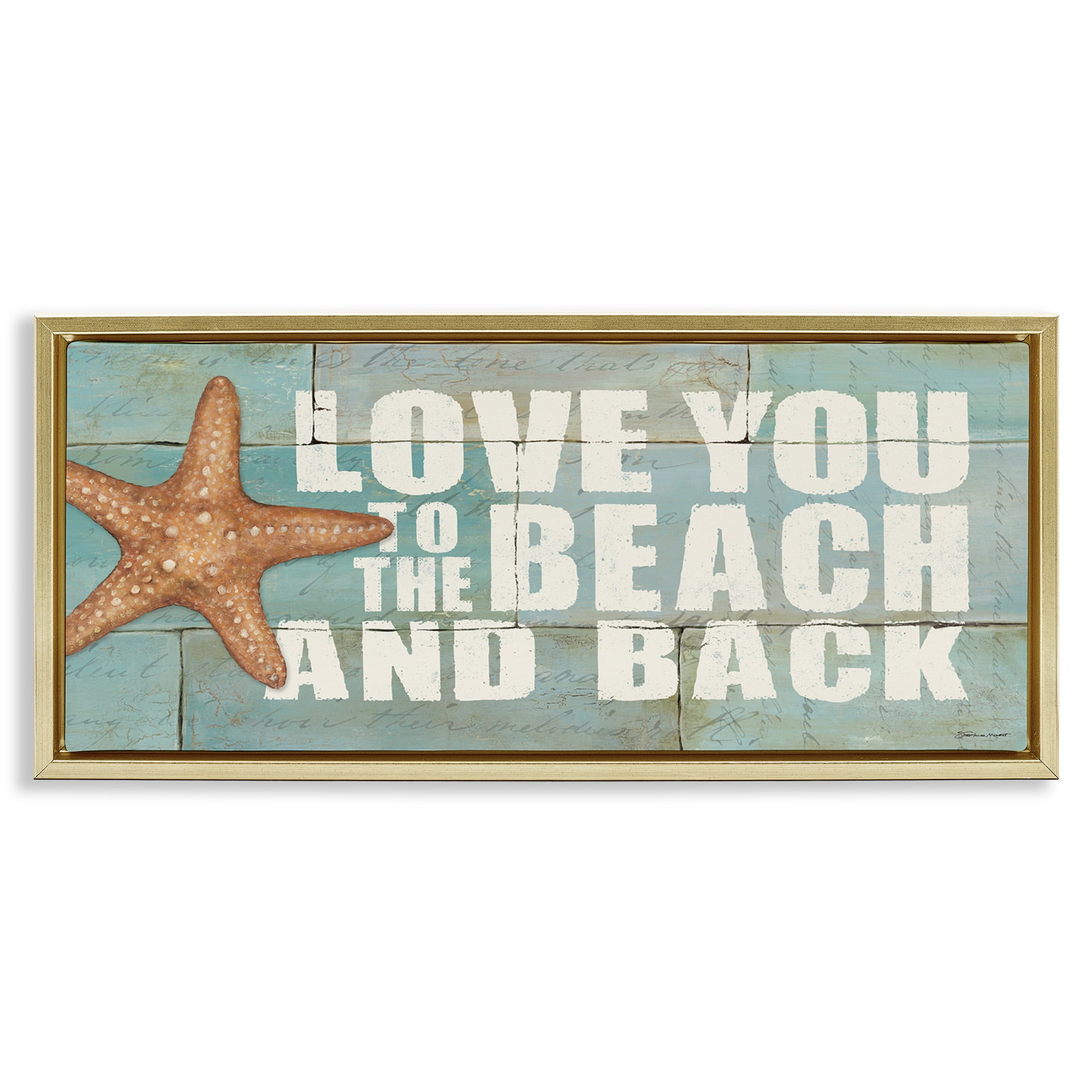 Stupell Industries Beach & Back on Bricks Animals & Insects Painting Gold Floater Framed Canvas Art Print Wall Art, 31 x 14