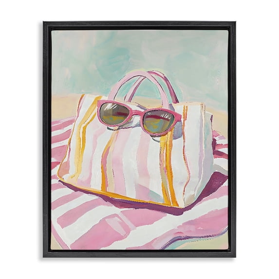Stupell Industries Coastal Beach Bag & Sunglasses Black Floating Frame Canvas Art, 25 x 31, by The Prints Vibe