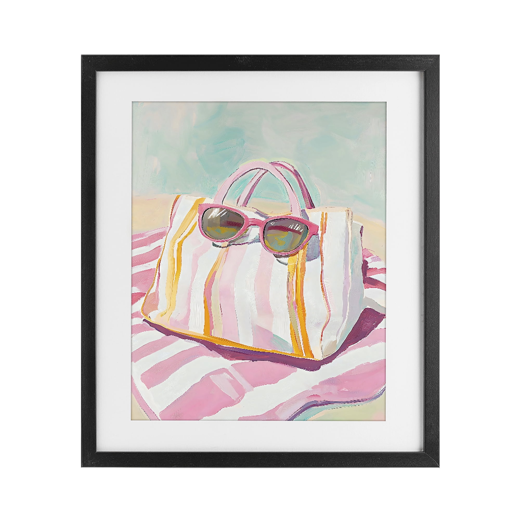 Stupell Industries Beach Bag & Sunglasses Black Framed Print Under Glass, design by The Prints Vibe