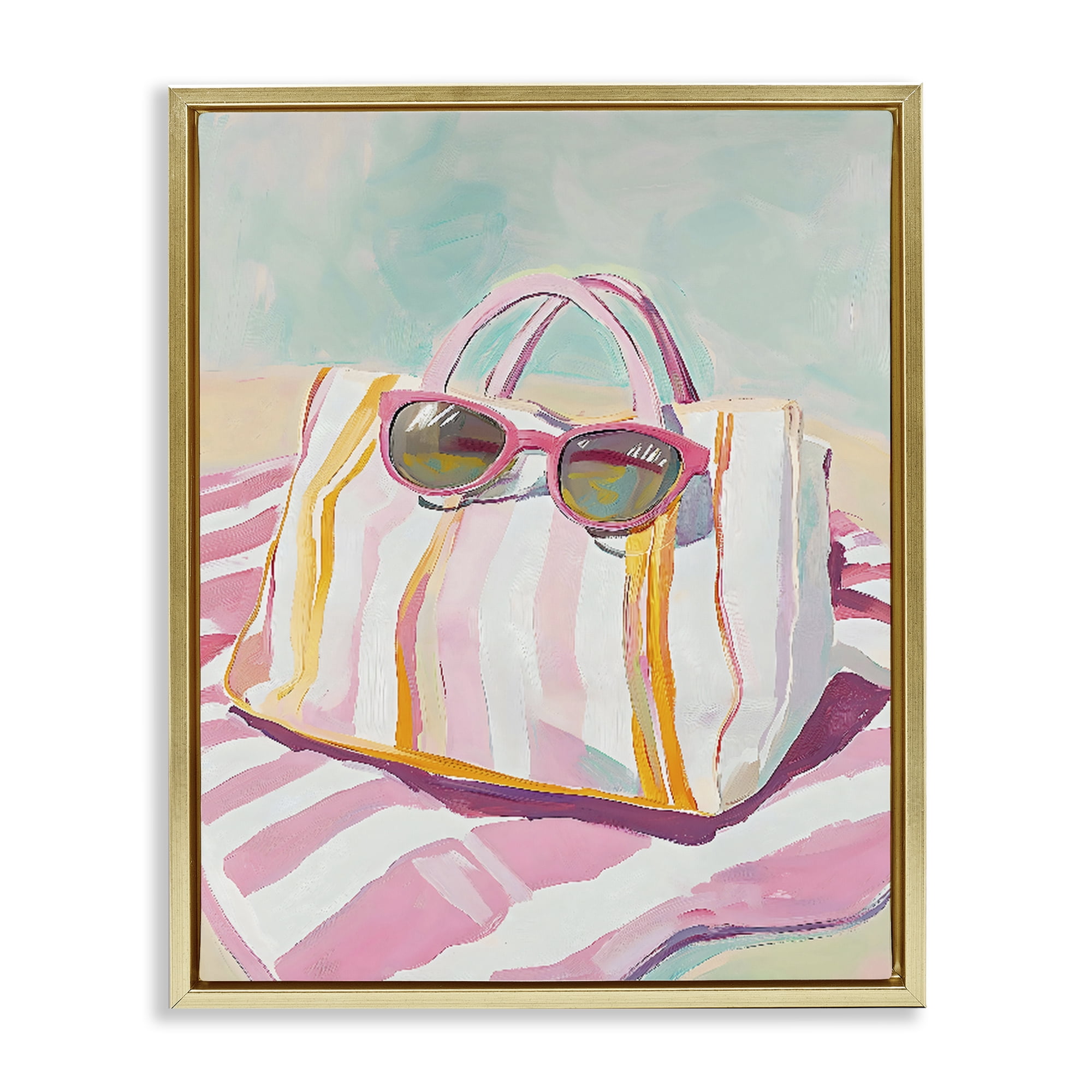 Stupell Industries Beach Bag & Sunglasses Gold Framed Floater Canvas Wall Art, design by The Prints Vibe