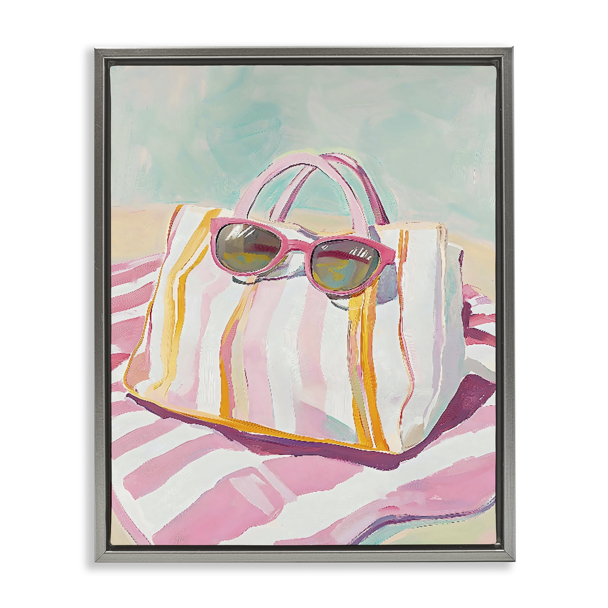 Stupell Industries Beach Bag & Sunglasses Gray Framed Floater Canvas Wall Art, design by The Prints Vibe