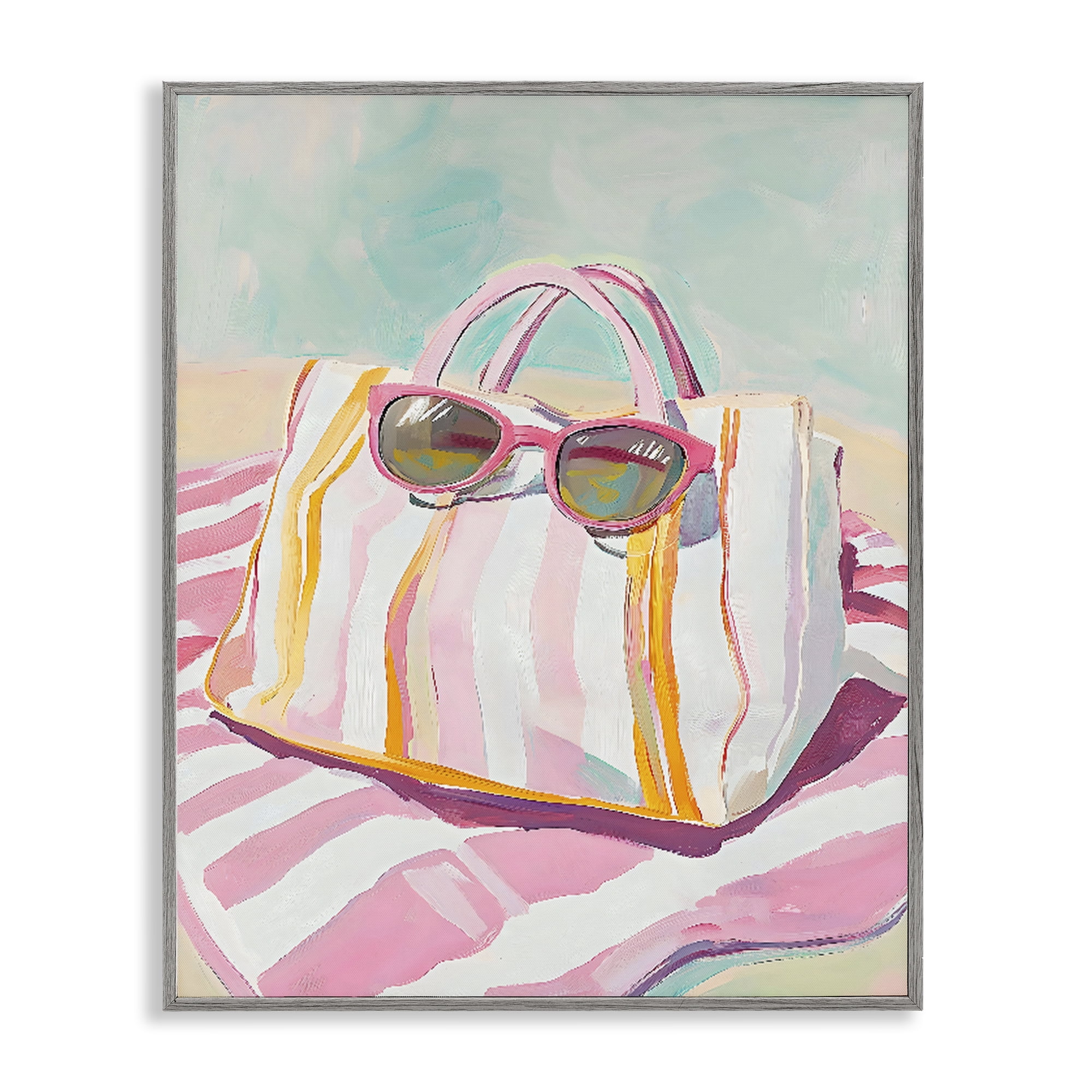 Stupell Industries Beach Bag & Sunglasses Gray Framed Giclee Art, design by The Prints Vibe