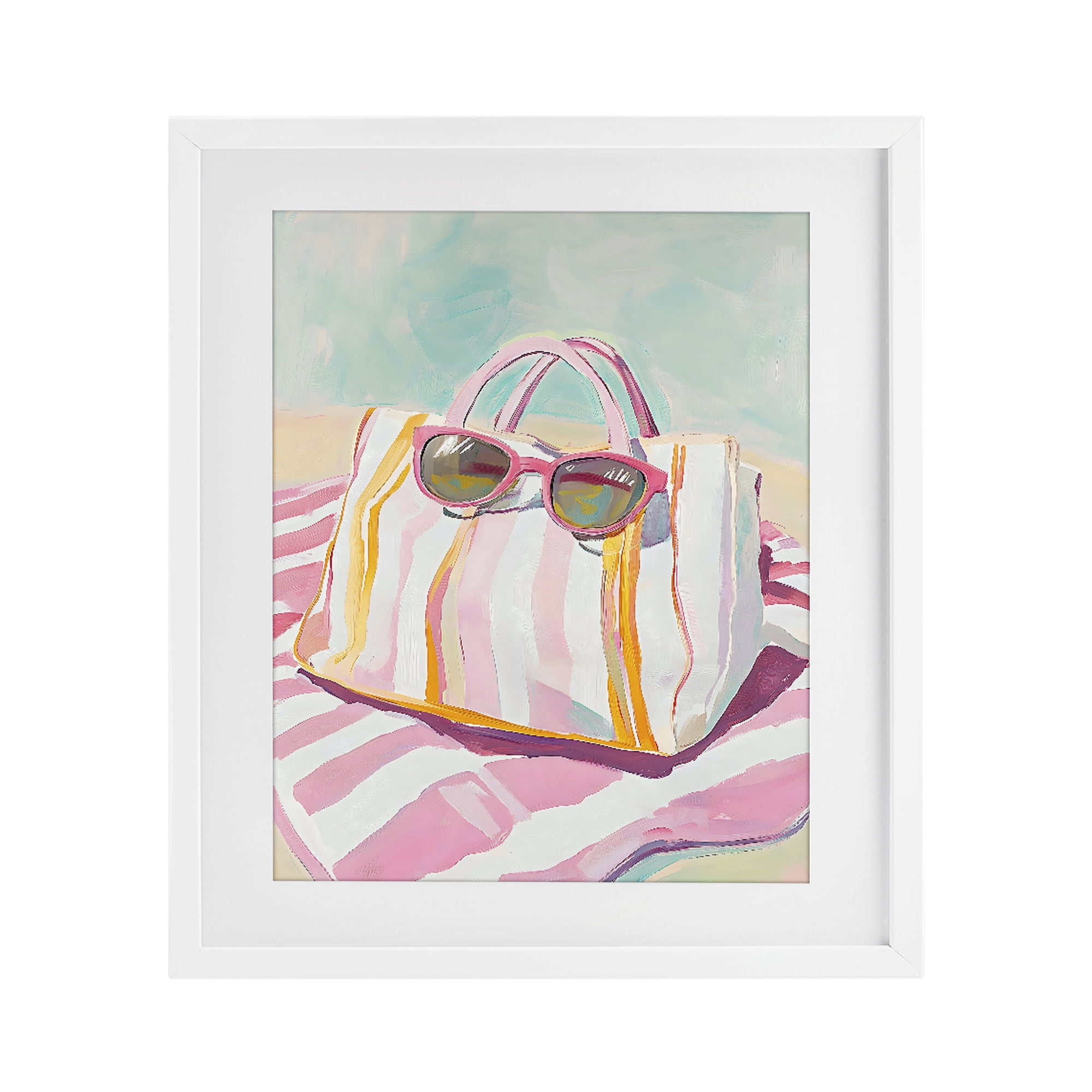 Stupell Industries Beach Bag & Sunglasses White Framed Print Under Glass, design by The Prints Vibe