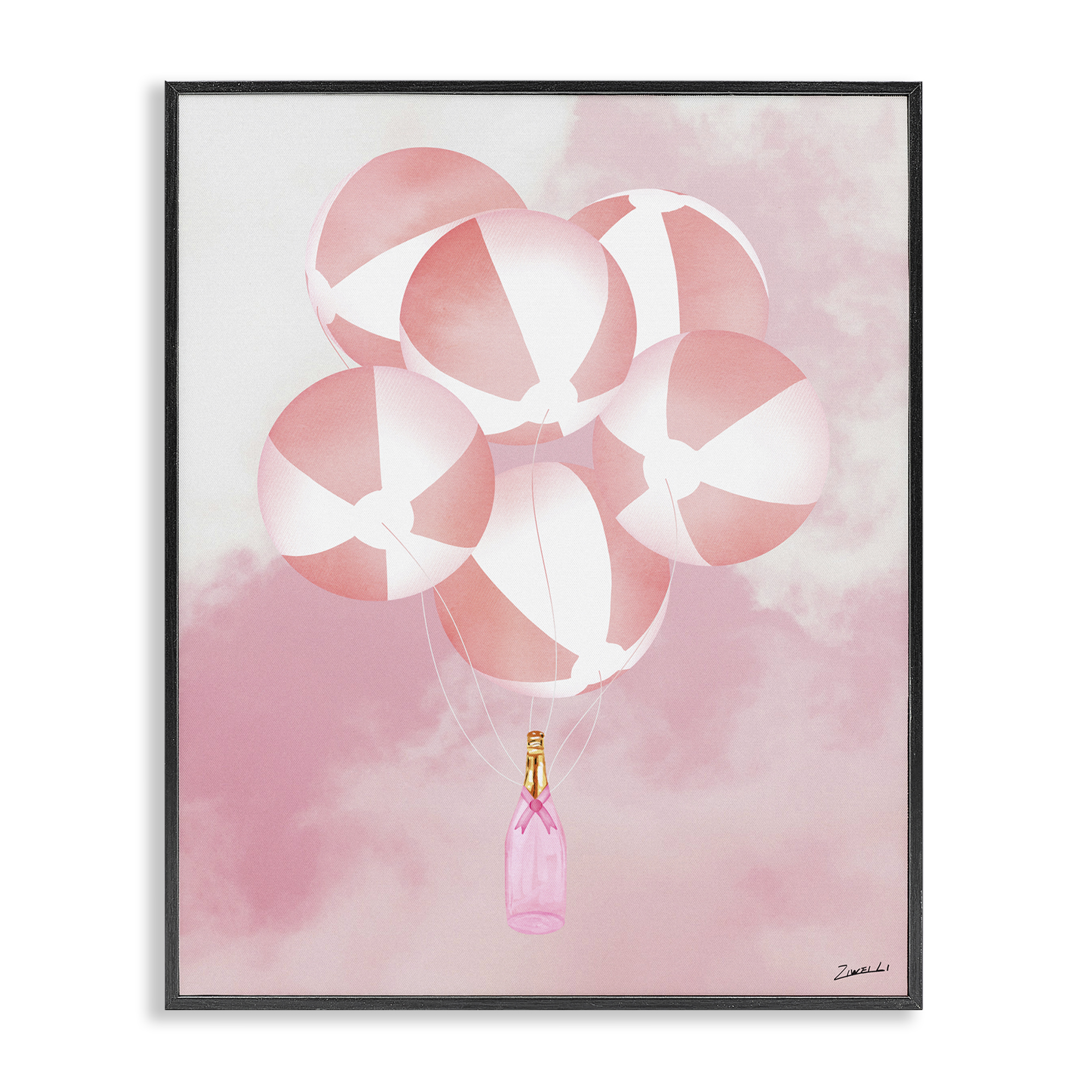 Stupell Industries Beach Ball Balloons & Champagne Food & Beverage Painting Black Framed Art Print Wall Art, 11 x 14