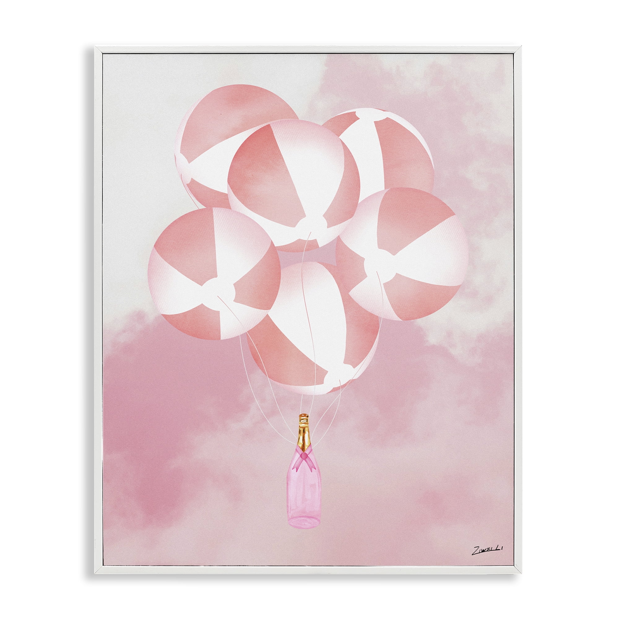 Stupell Industries Beach Ball Balloons & Champagne Food & Beverage Painting White Framed Art Print Wall Art, 24 x 30