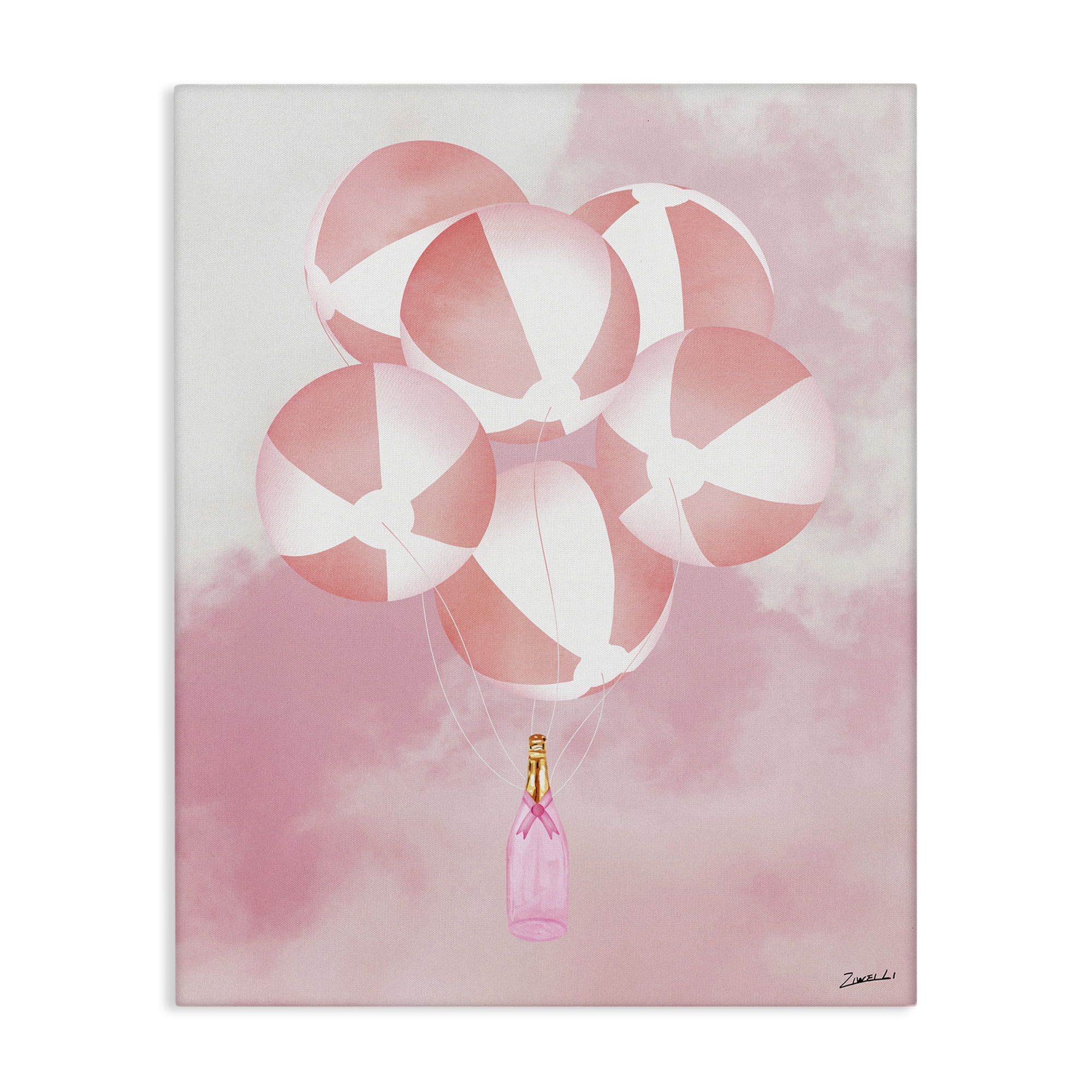 Stupell Industries Beach Ball Balloons & Champagne Food & Beverage Painting Wrapped Canvas Art Print Wall Art, 24 x 30