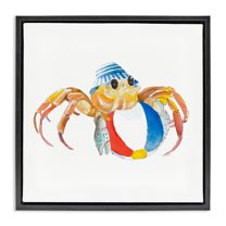 Stupell Industries Beach Ball Crab Novelty Painting Black Floater Framed Canvas Art Print Wall Art, 18 x 18