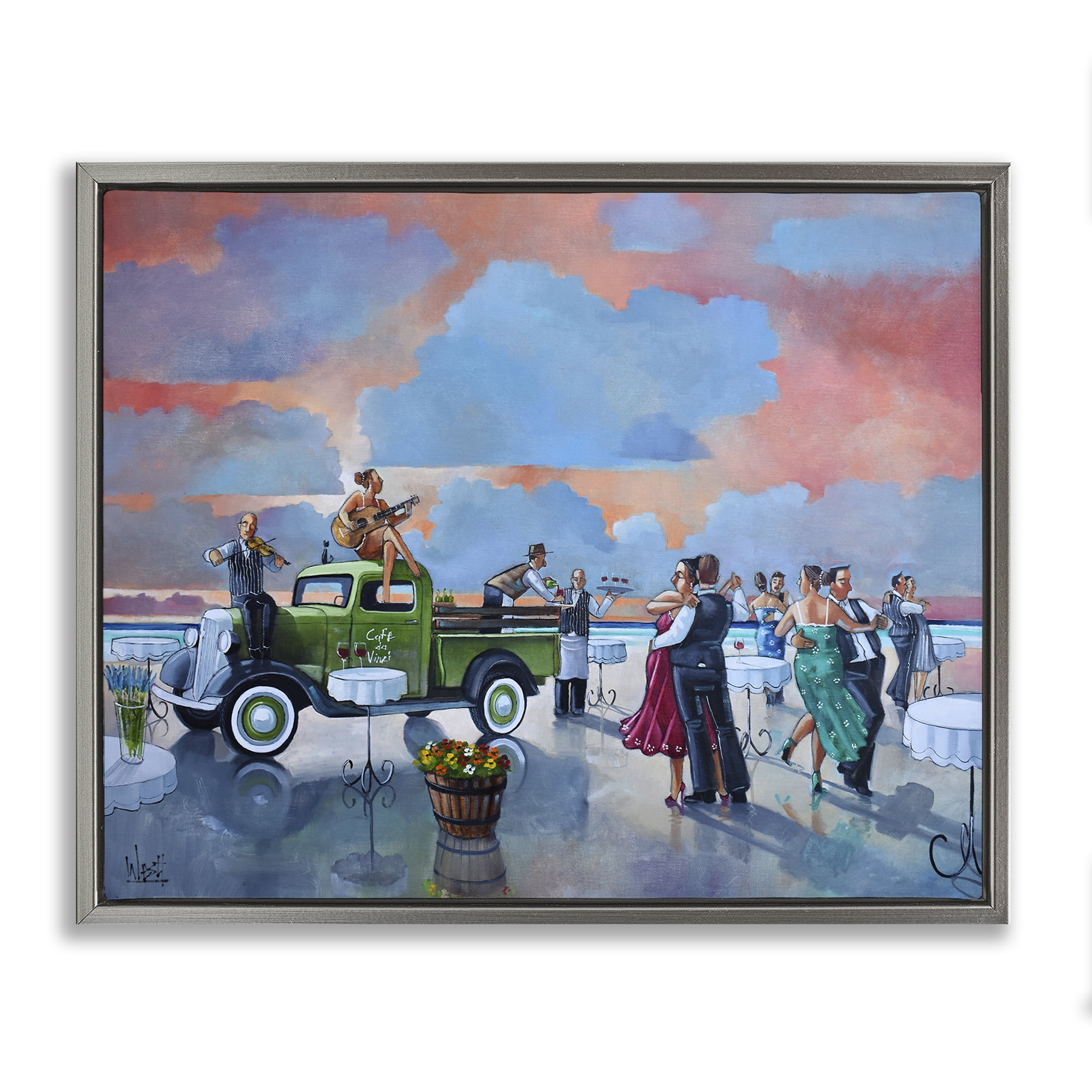Stupell Industries Beach Ballroom Dance People Painting Gray Floater Framed Canvas Art Print Wall Art, 31 x 25
