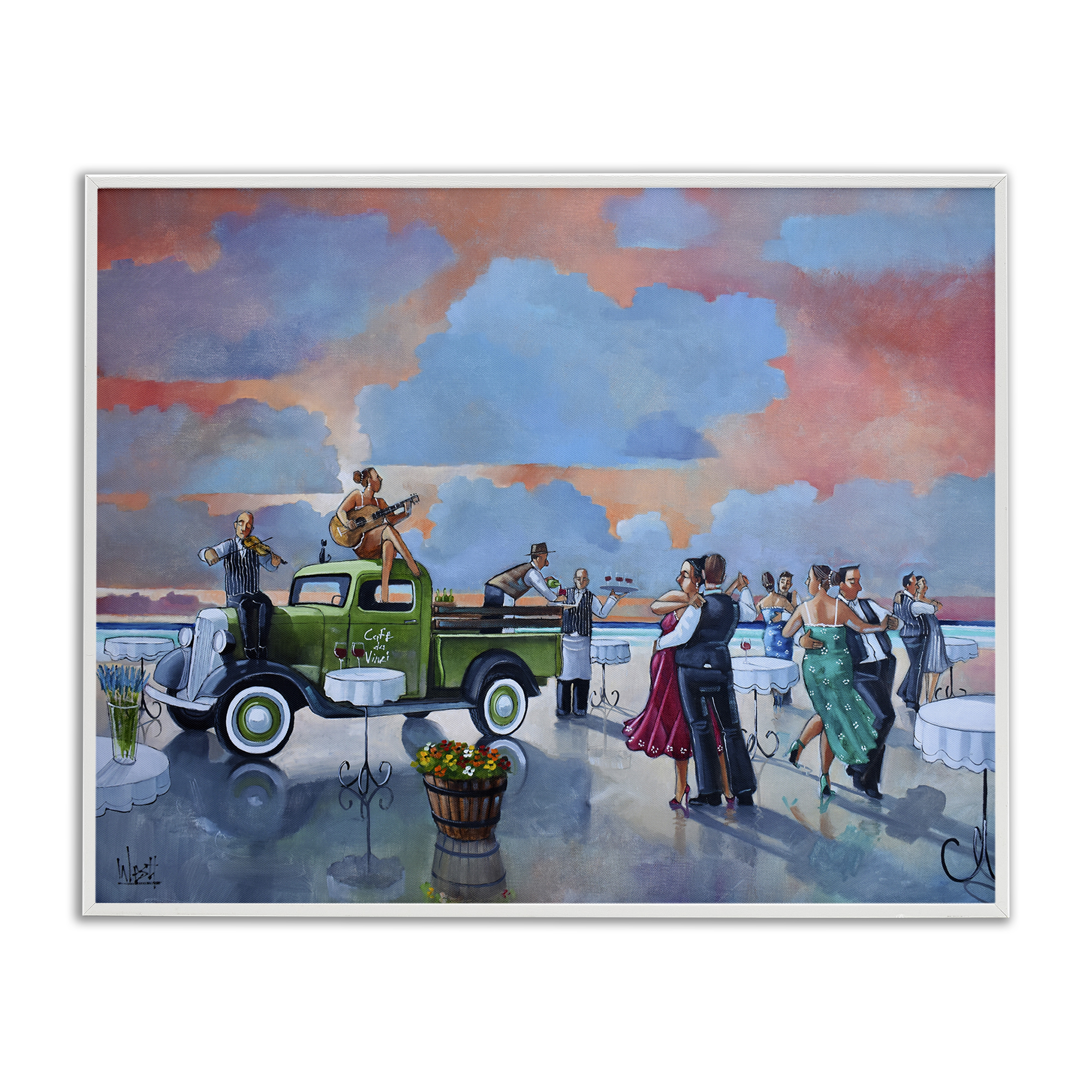 Stupell Industries Beach Ballroom Dance People Painting White Framed Art Print Wall Art, 30 x 24