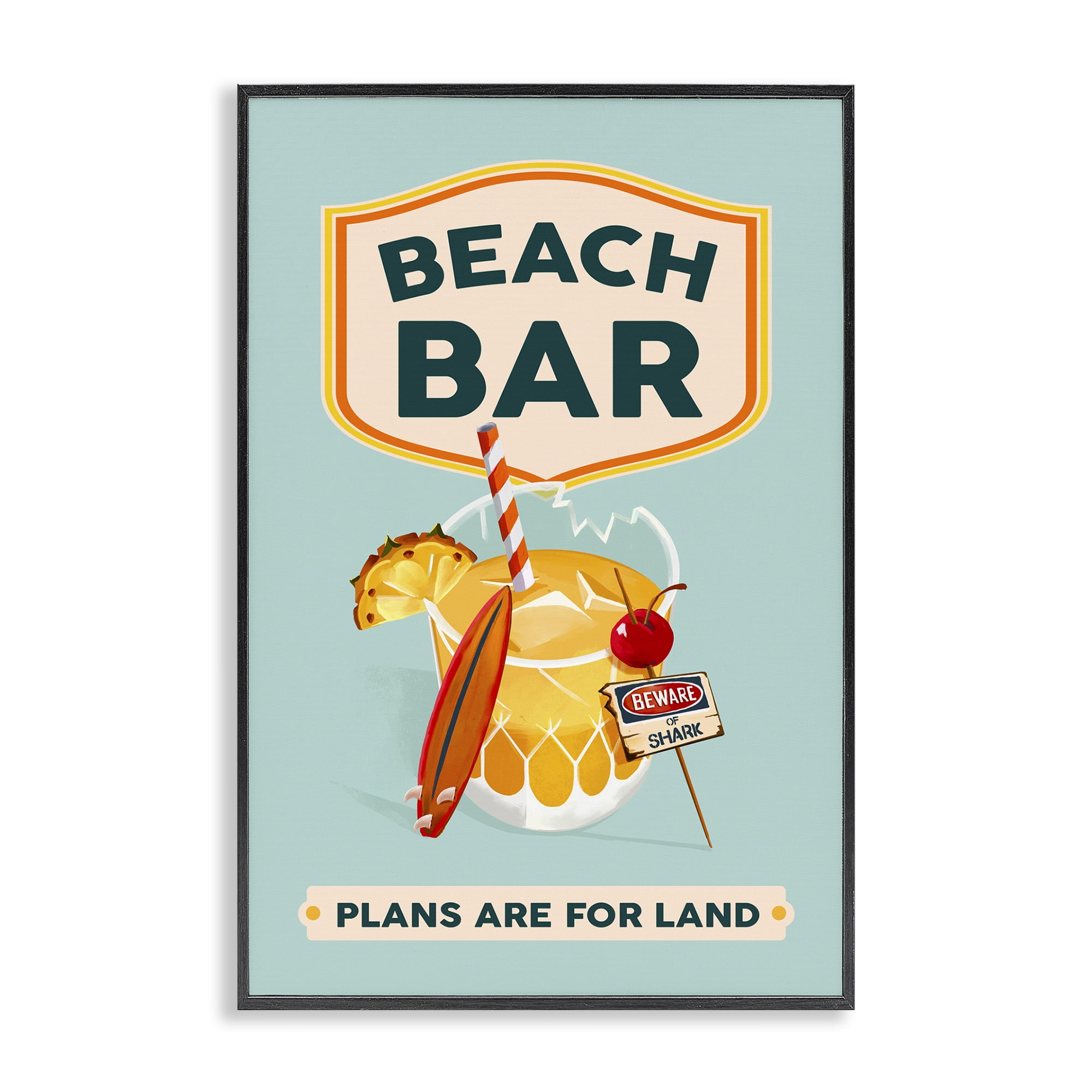 Stupell Industries Beach Bar Cocktail Food & Beverage Painting Black Framed Art Print Wall Art, 16 x 24