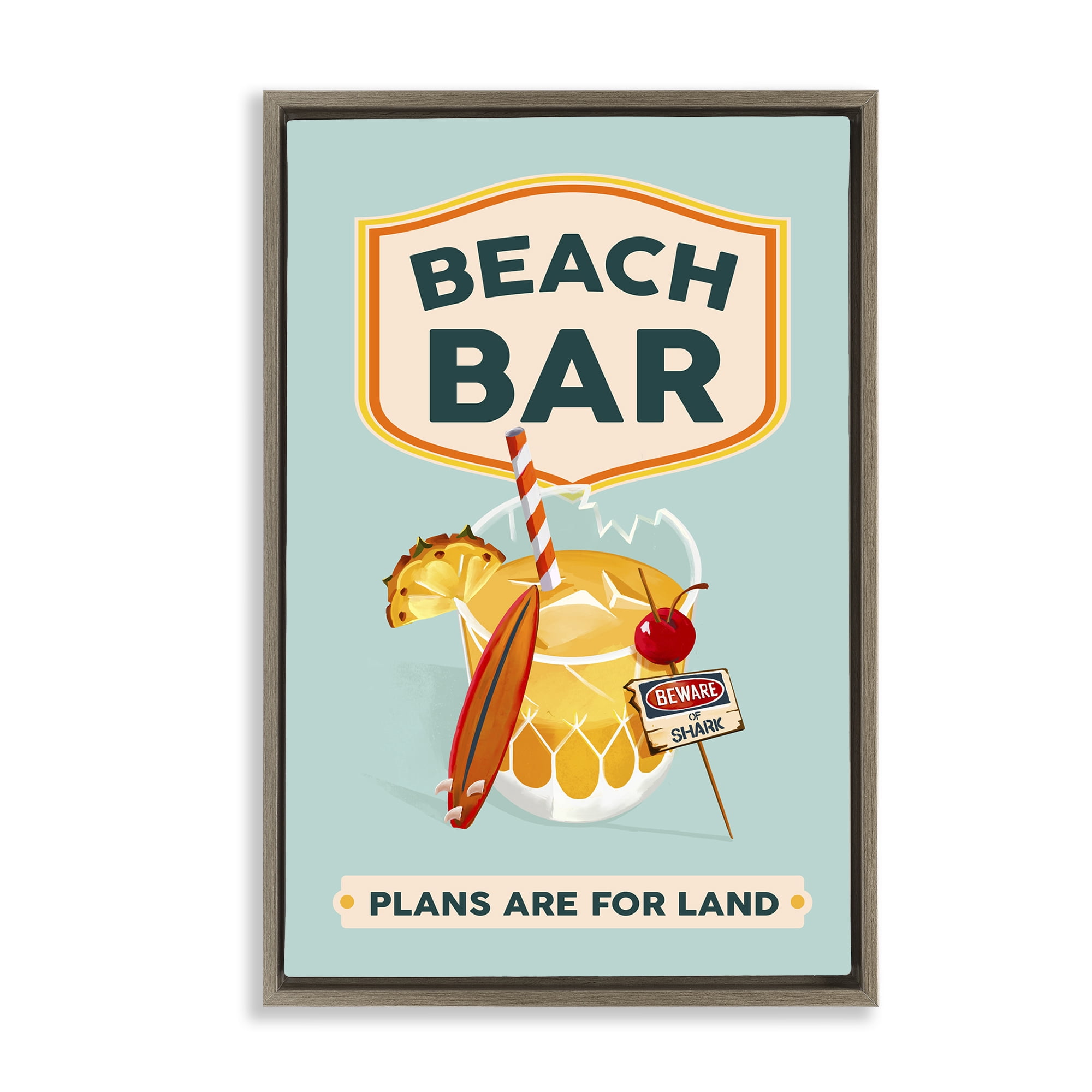 Stupell Industries Beach Bar Cocktail Food & Beverage Painting Brown Floater Framed Canvas Art Print Wall Art, 17 x 25