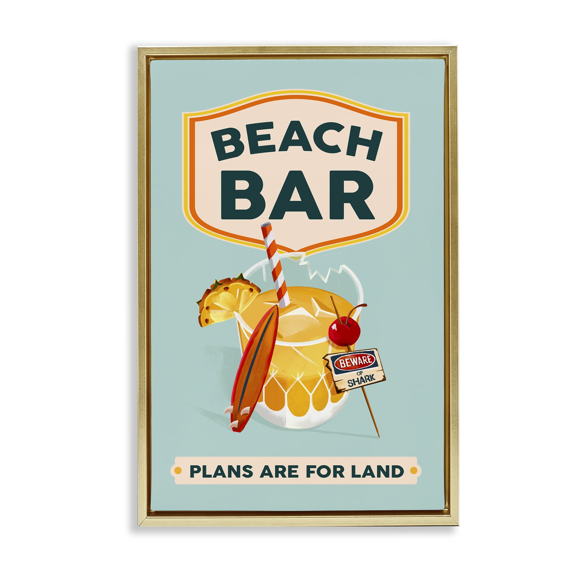 Stupell Industries Beach Bar Cocktail Food & Beverage Painting Gold Floater Framed Canvas Art Print Wall Art, 21 x 31