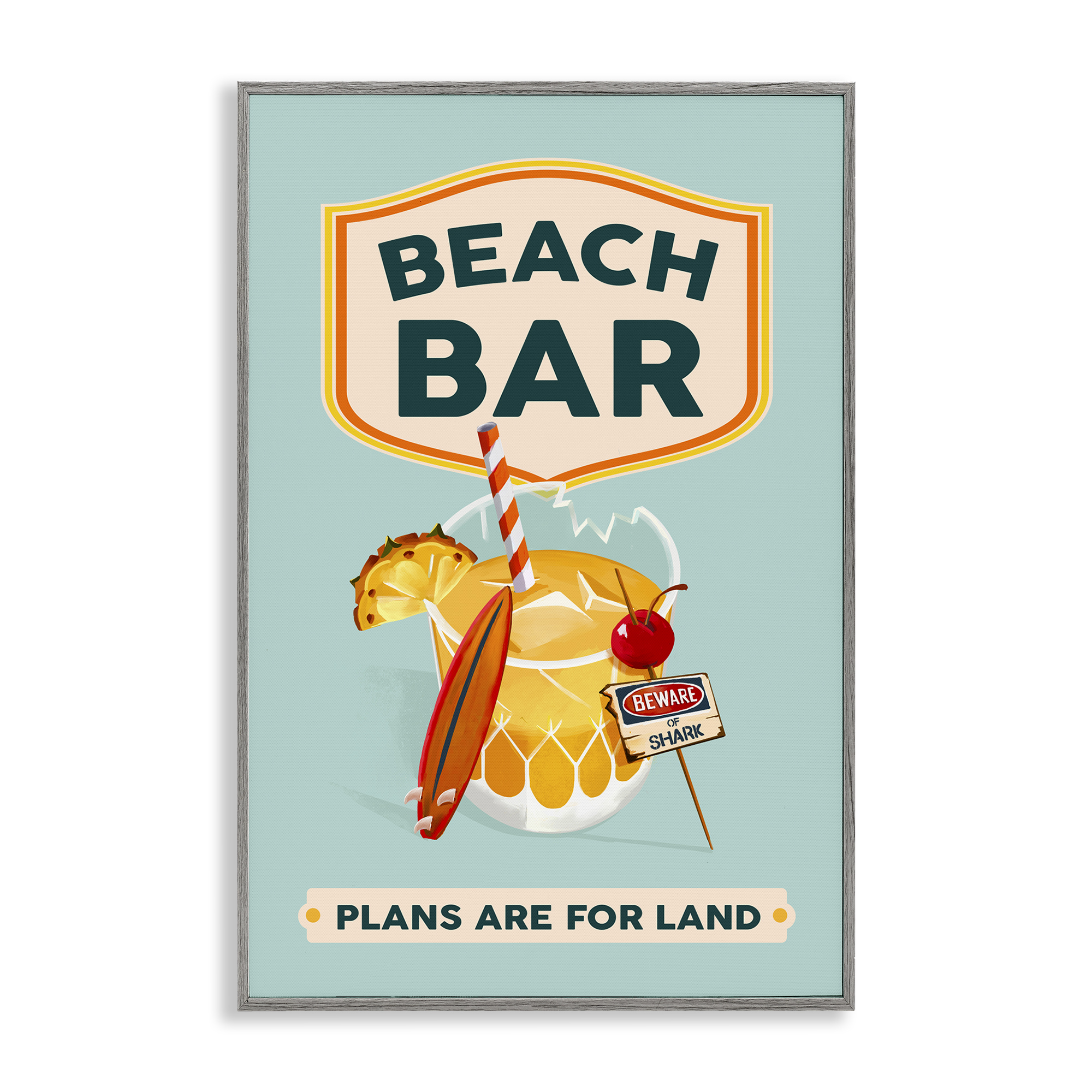 Stupell Industries Beach Bar Cocktail Food & Beverage Painting Gray Framed Art Print Wall Art, 12 x 18