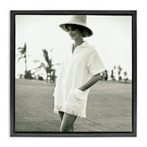 Stupell Industries Beach Beauty in Sepia People Photography Black Floater Framed Canvas Art Print Wall Art, 18 x 18