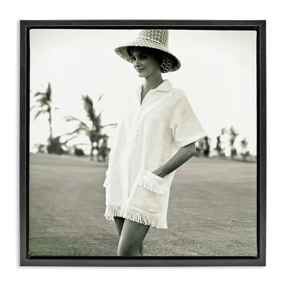 Stupell Industries Beach Beauty in Sepia People Photography Black Floater Framed Canvas Art Print Wall Art, 18 x 18