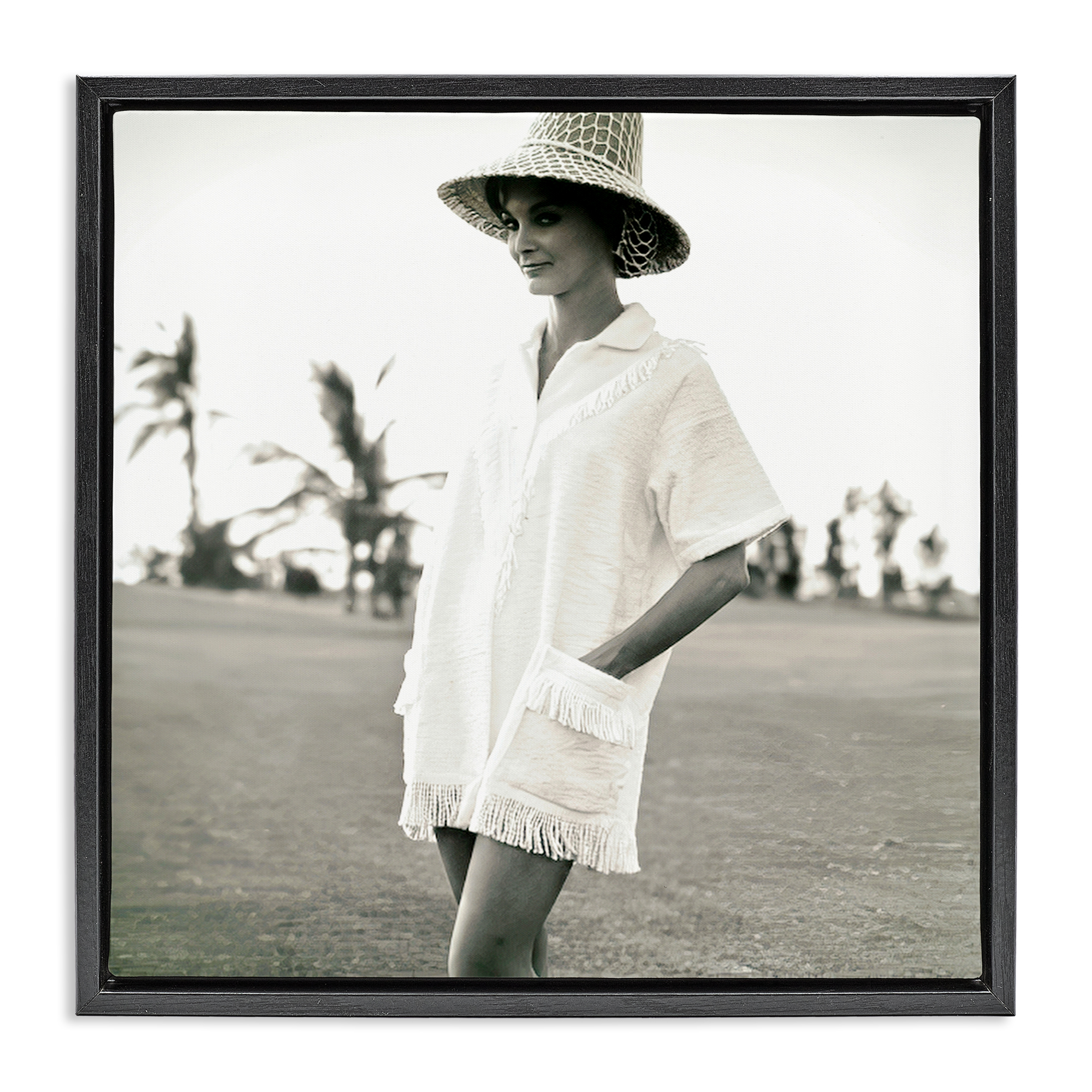 Stupell Industries Beach Beauty in Sepia People Photography Black Floater Framed Canvas Art Print Wall Art, 25 x 25