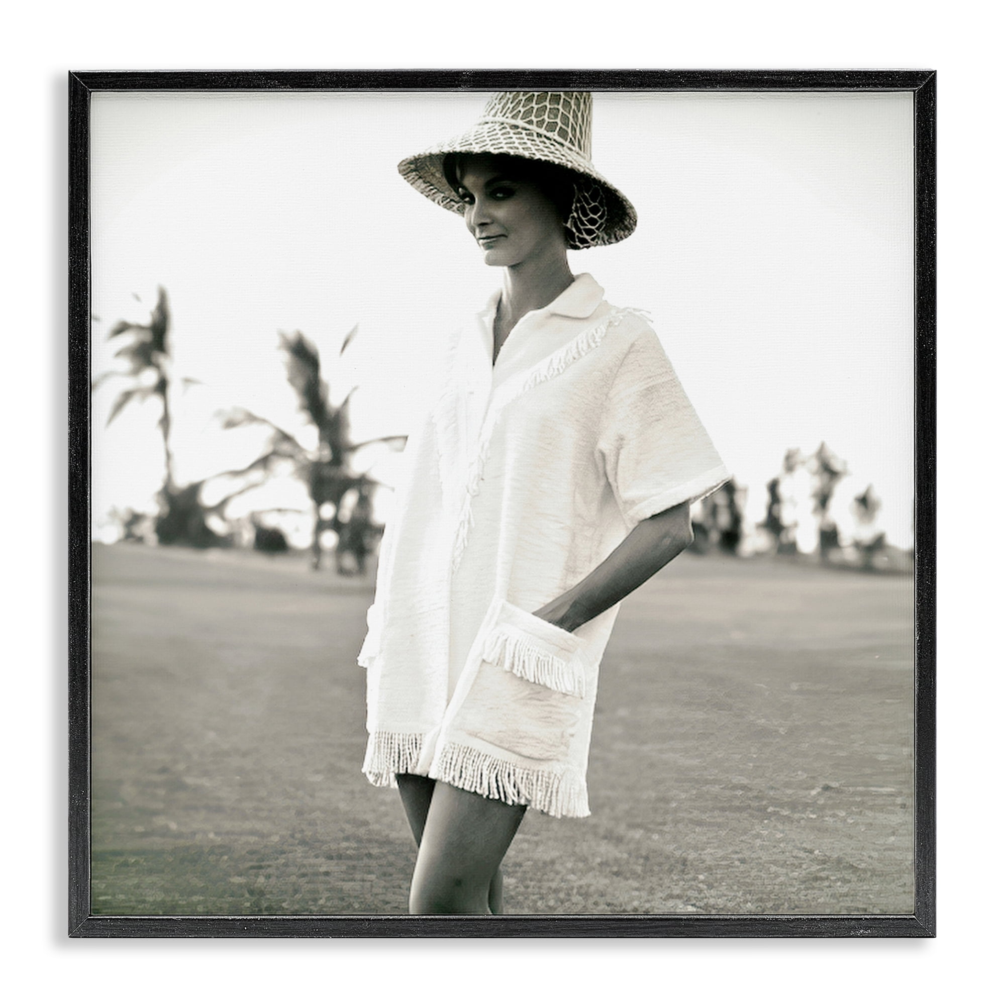 Stupell Industries Beach Beauty in Sepia People Photography Black Framed Art Print Wall Art, 17 x 17
