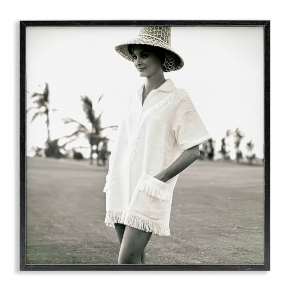 Stupell Industries Beach Beauty in Sepia People Photography Black Framed Art Print Wall Art, 17 x 17