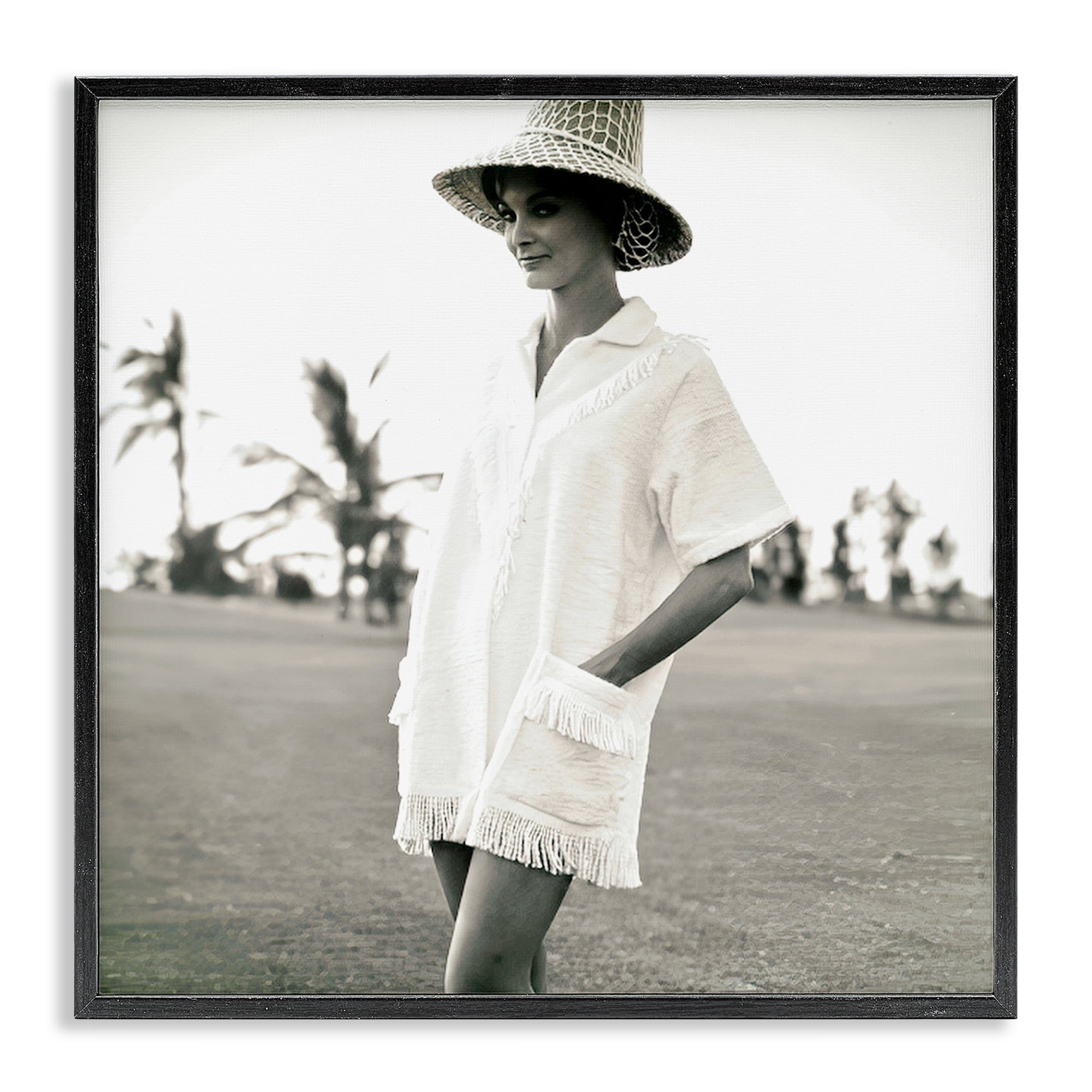 Stupell Industries Beach Beauty in Sepia People Photography Black Framed Art Print Wall Art, 24 x 24