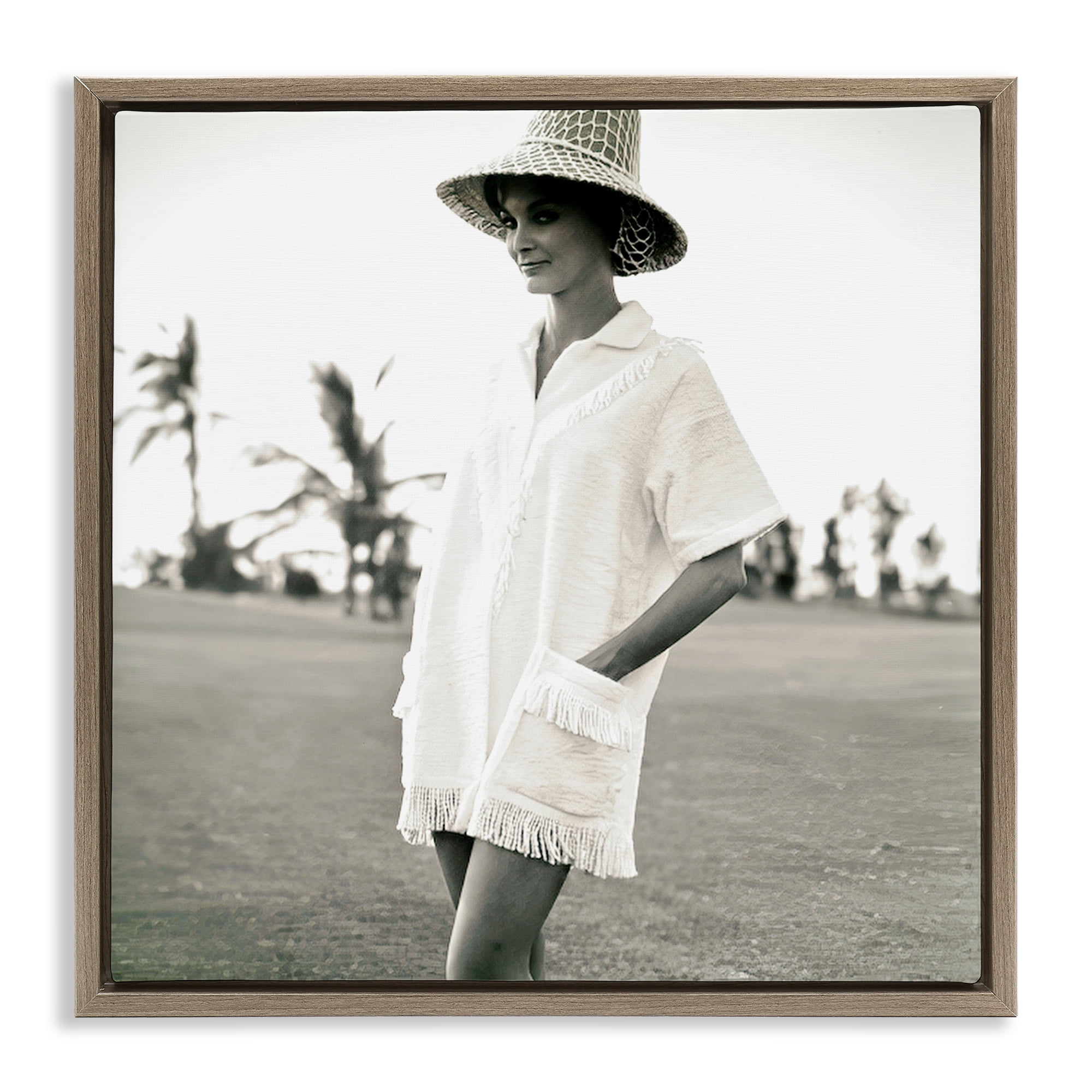 Stupell Industries Beach Beauty in Sepia People Photography Brown Floater Framed Canvas Art Print Wall Art, 18 x 18