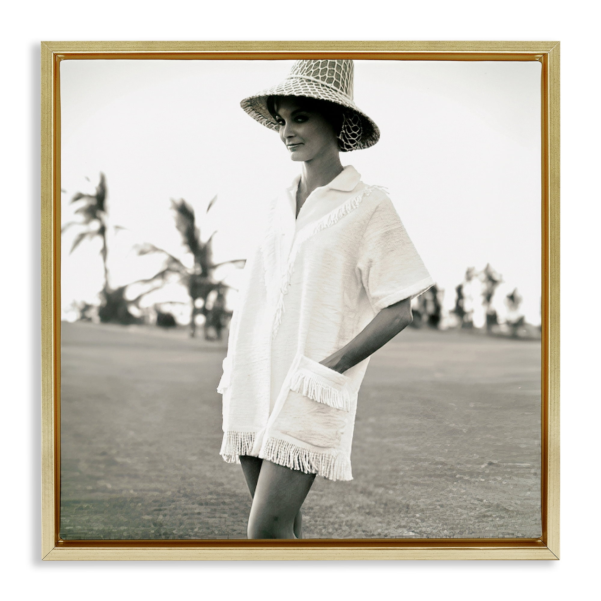 Stupell Industries Beach Beauty in Sepia People Photography Gold Floater Framed Canvas Art Print Wall Art, 18 x 18