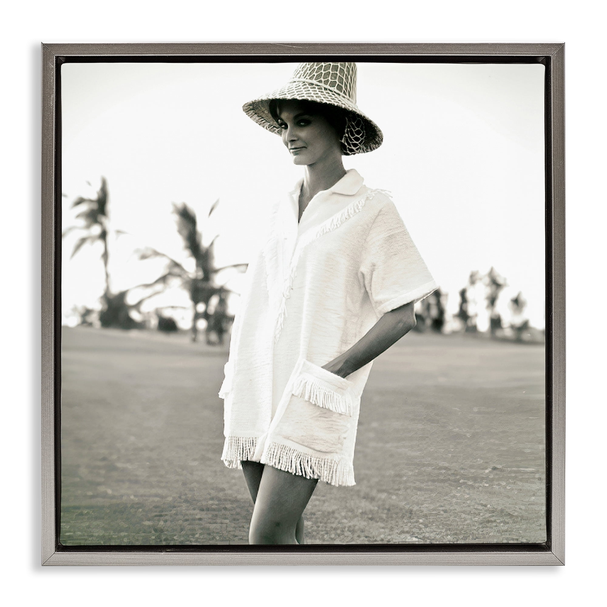Stupell Industries Beach Beauty in Sepia People Photography Gray Floater Framed Canvas Art Print Wall Art, 18 x 18