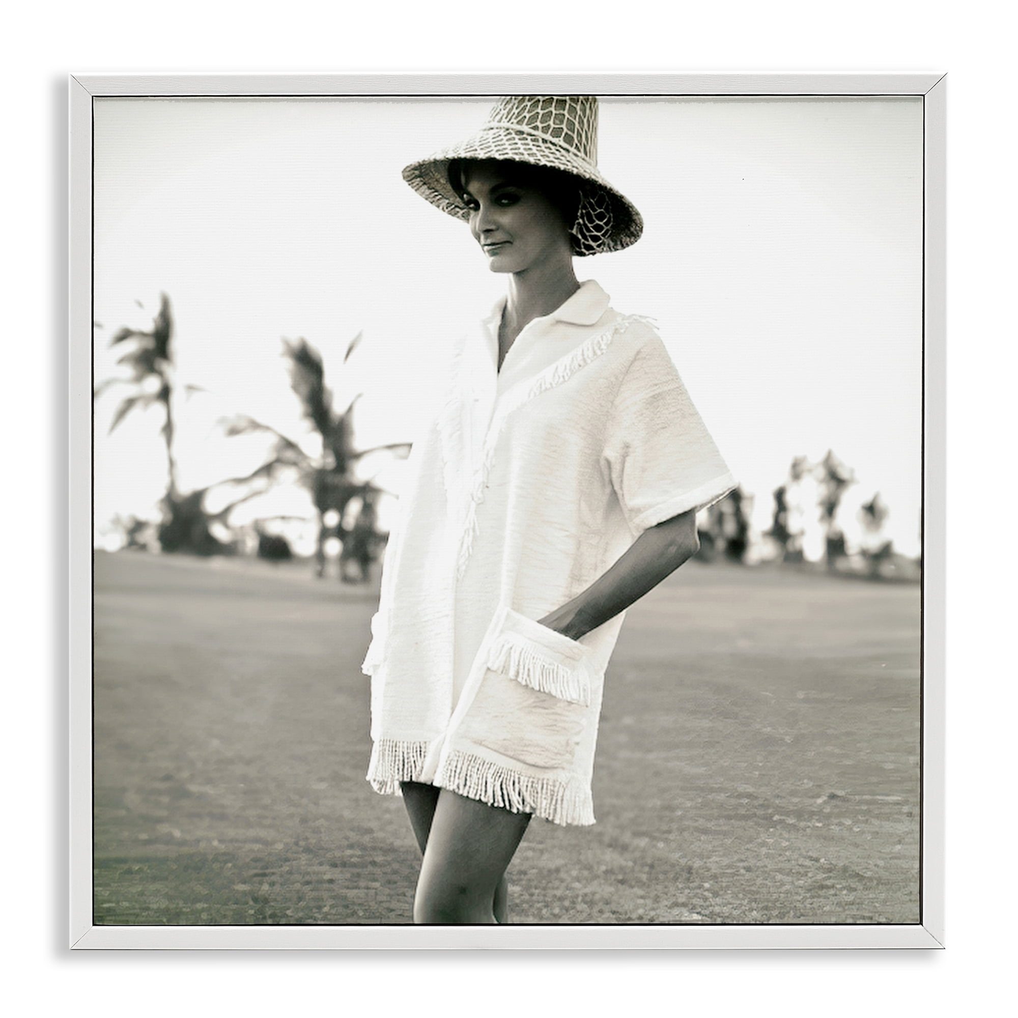Stupell Industries Beach Beauty in Sepia People Photography White Framed Art Print Wall Art, 12 x 12
