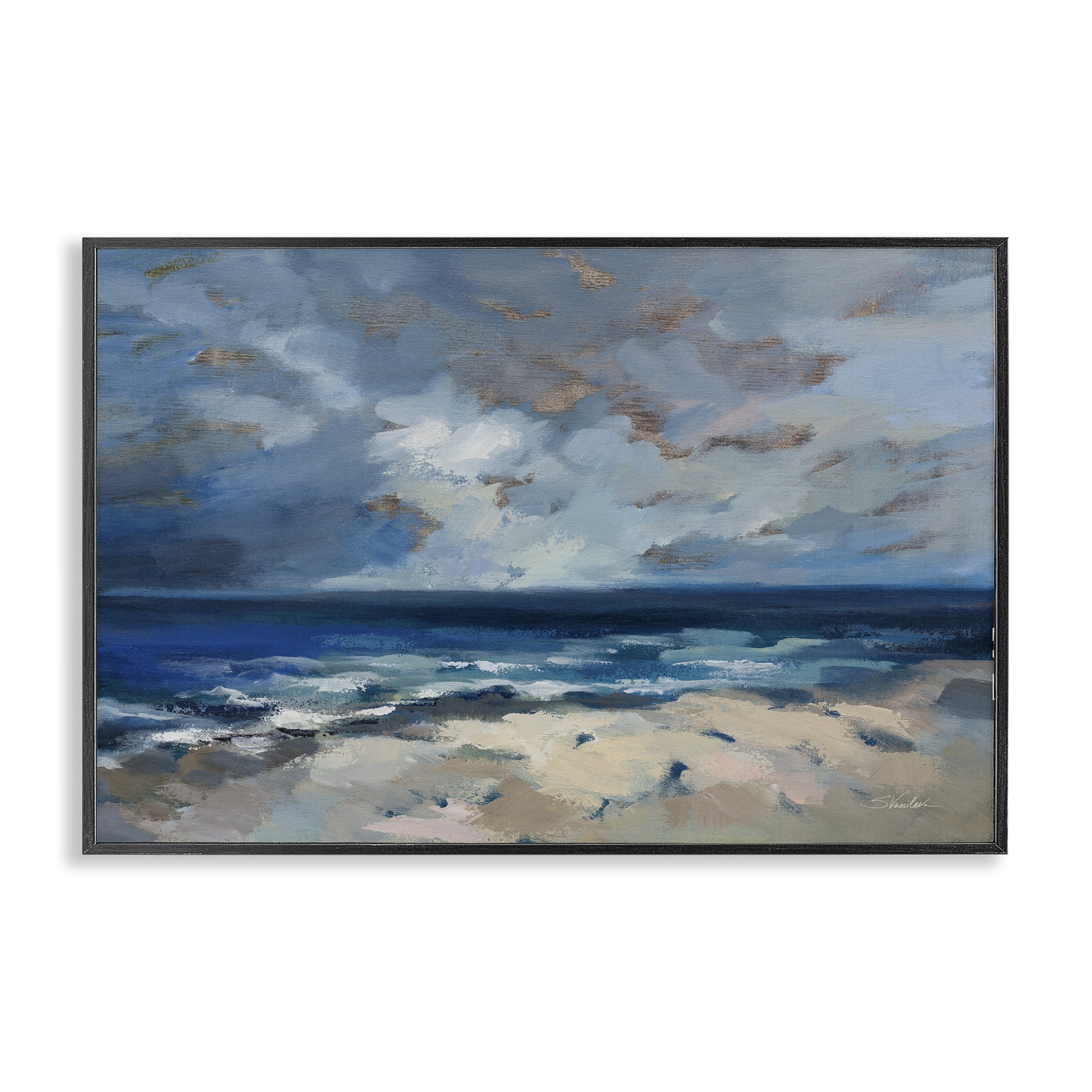 Stupell Industries Beach Before The Storm Nautical & Beach Painting Black Framed Art Print Wall Art, 24 x 16