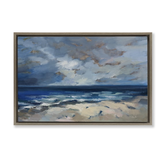 Stupell Industries Beach Before The Storm Nautical & Beach Painting Brown Floater Framed Canvas Art Print Wall Art, 31 x 21