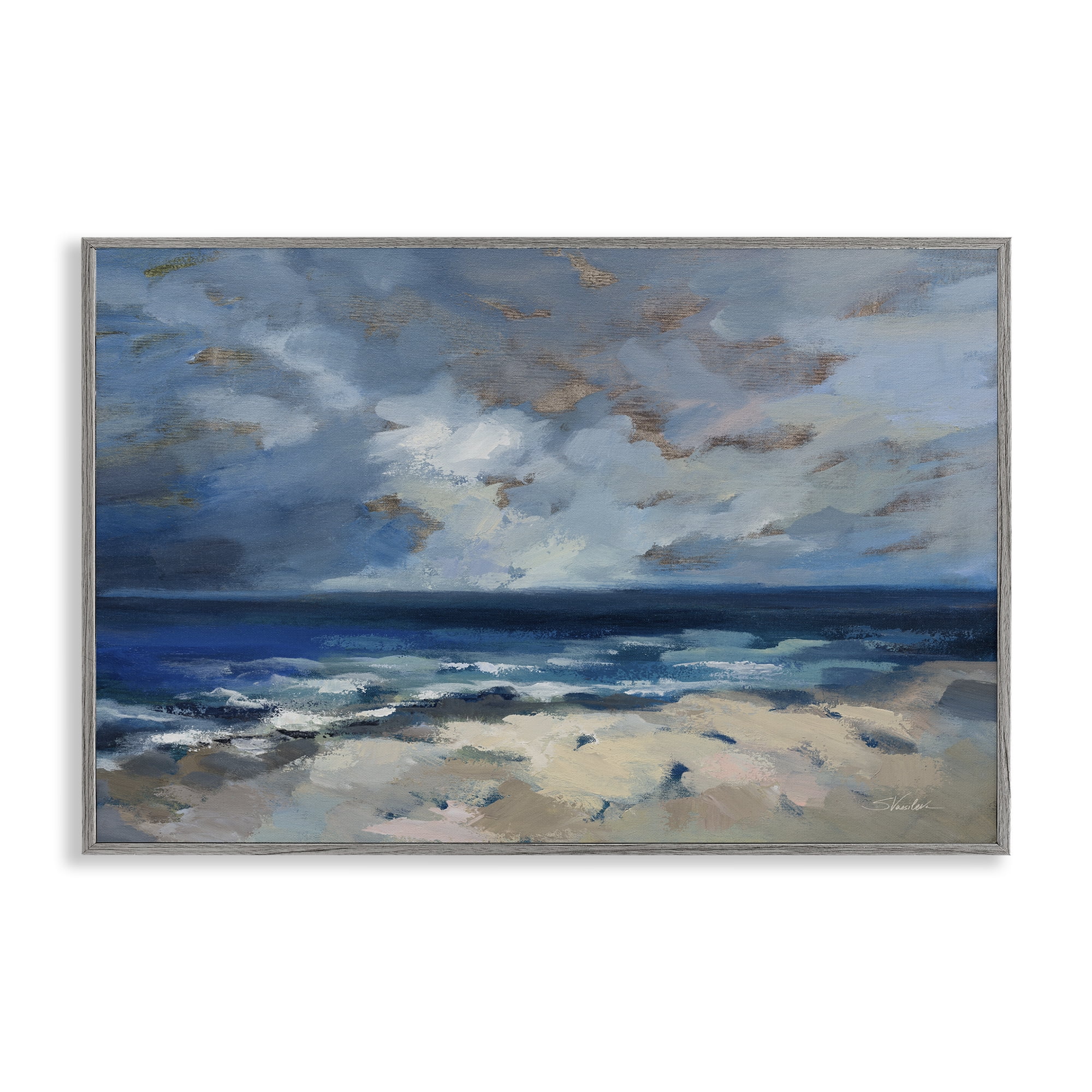 Stupell Industries Beach Before The Storm Nautical & Beach Painting Gray Framed Art Print Wall Art, 24 x 16