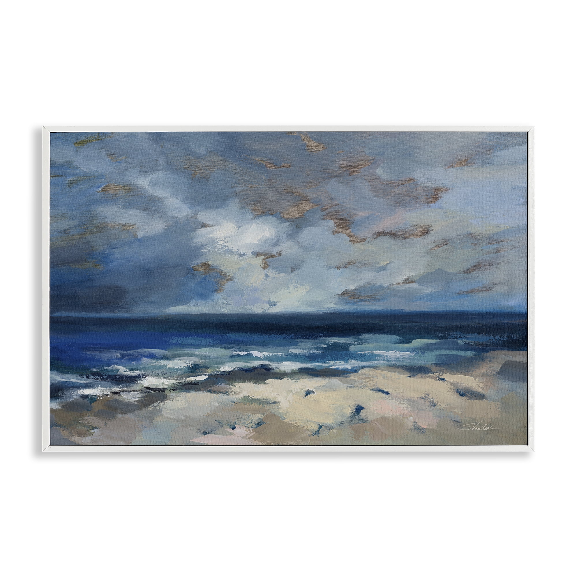 Stupell Industries Beach Before The Storm Nautical & Beach Painting White Framed Art Print Wall Art, 24 x 16